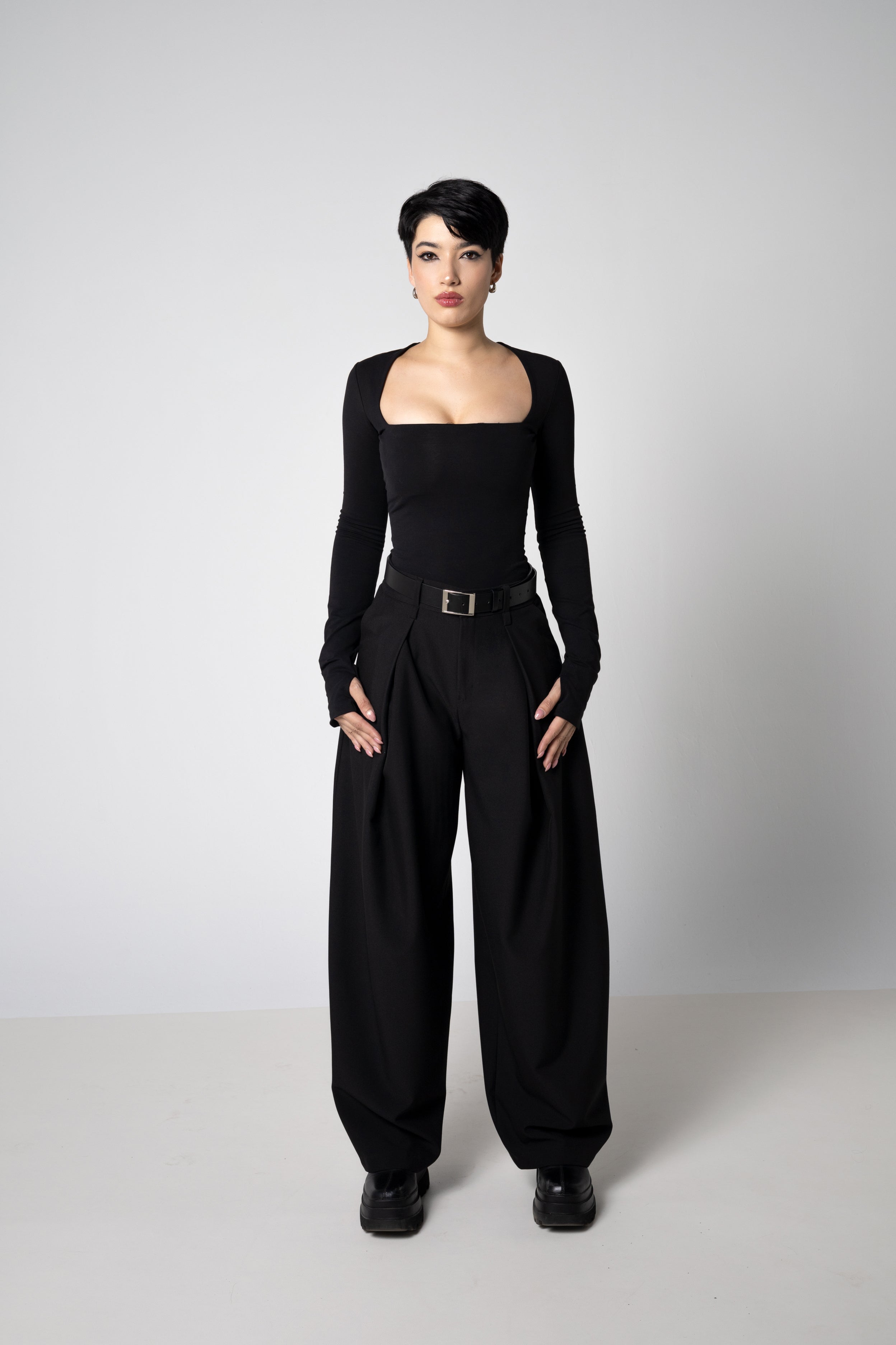 Square Neck Long Sleeve Top made from Organic Cotton - Thumbhole sleeve