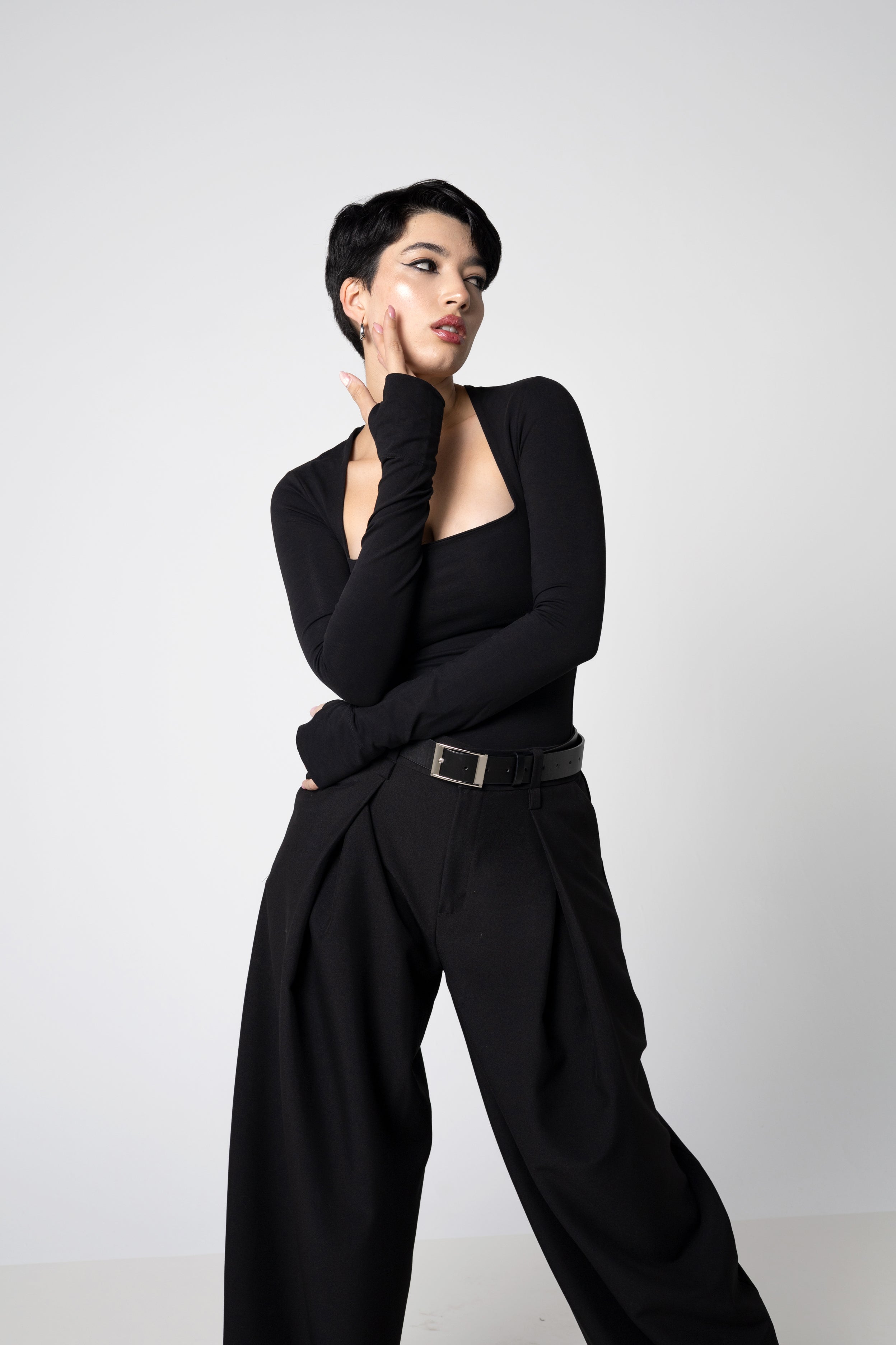 Square Neck Long Sleeve Top made from Organic Cotton - Thumbhole sleeve