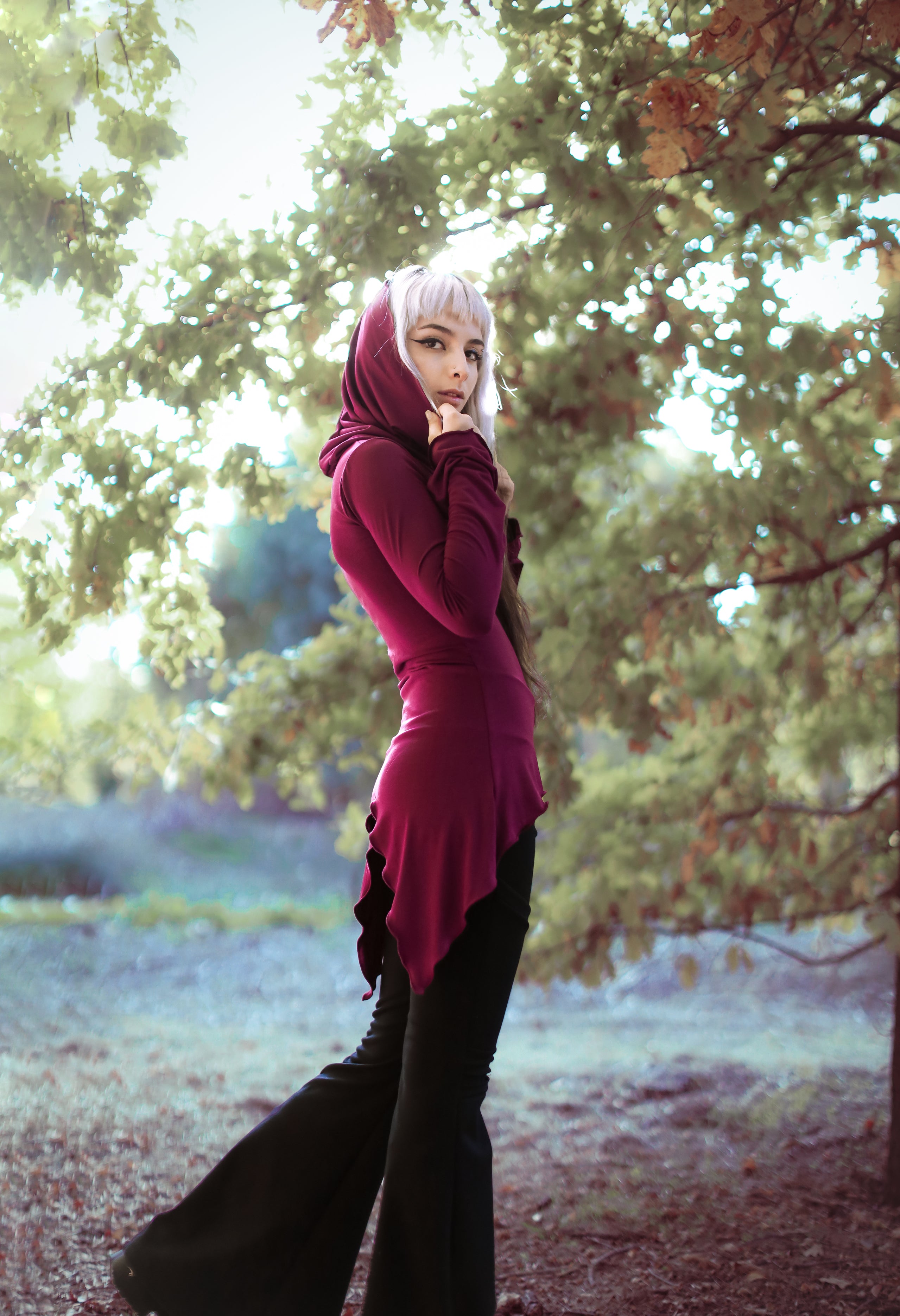 Green Hooded Elven Cowl Neck Top