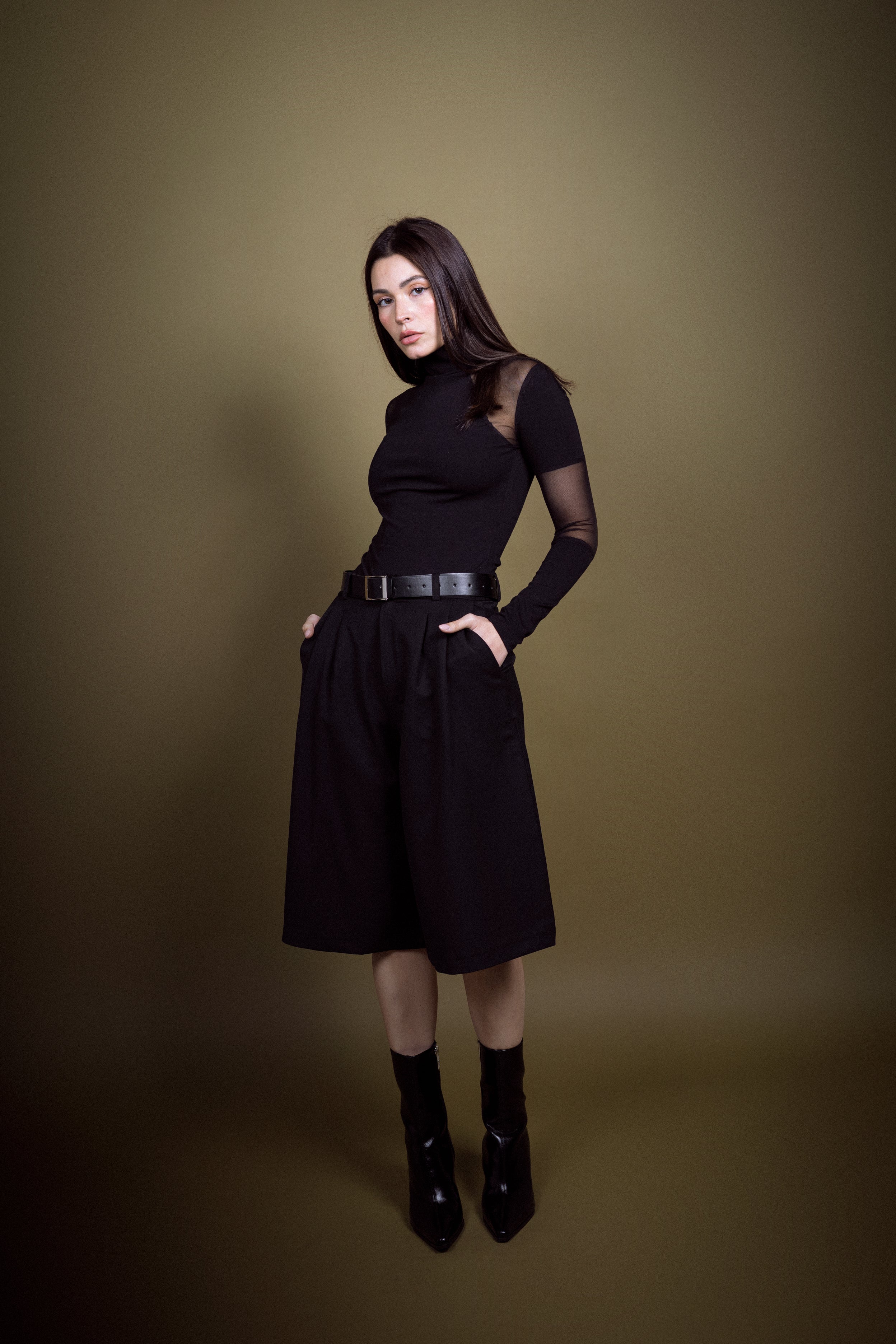 Black sleeve top with mesh details