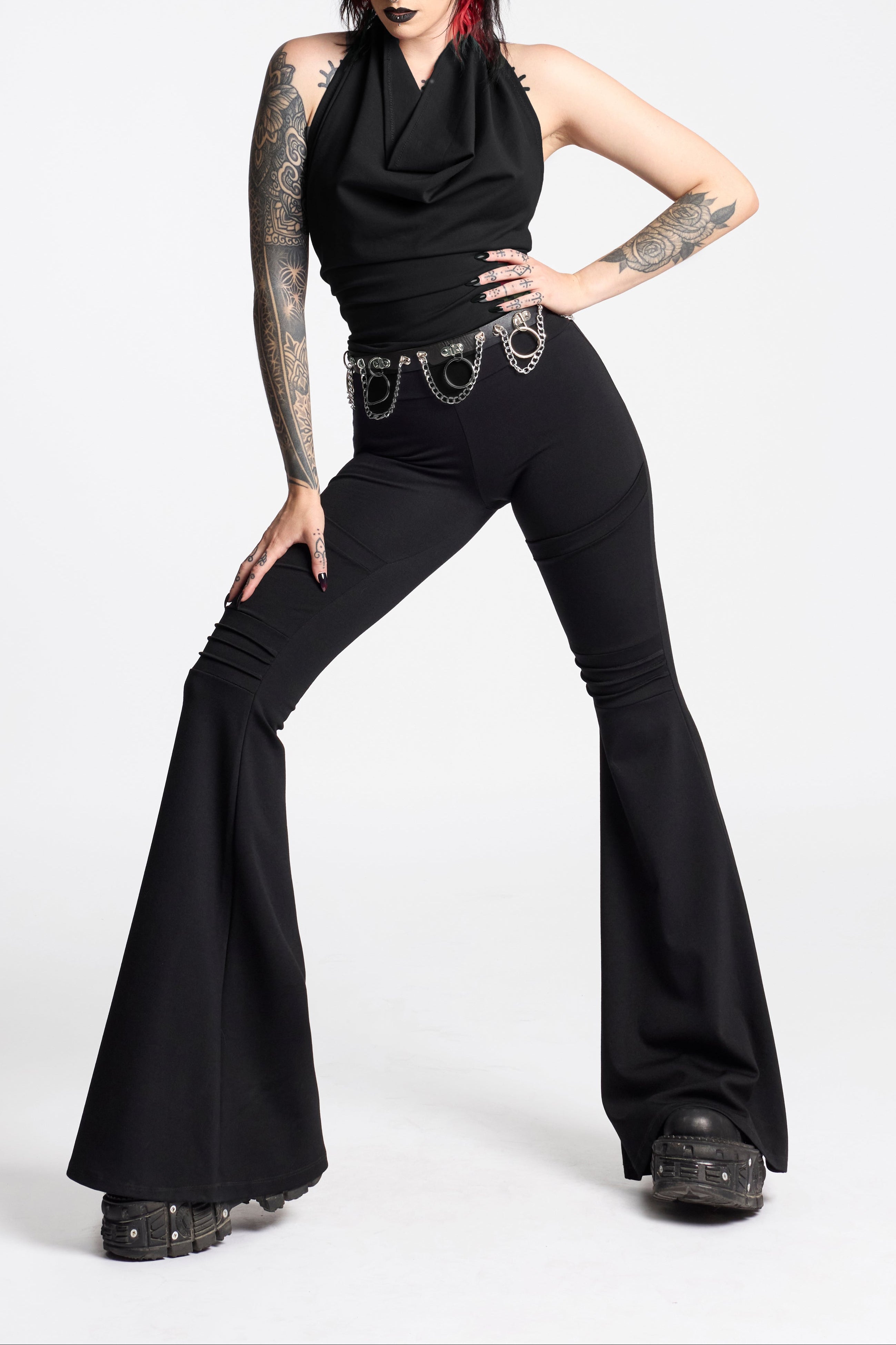 Black Maxi flare futuristic bottoms with pockets