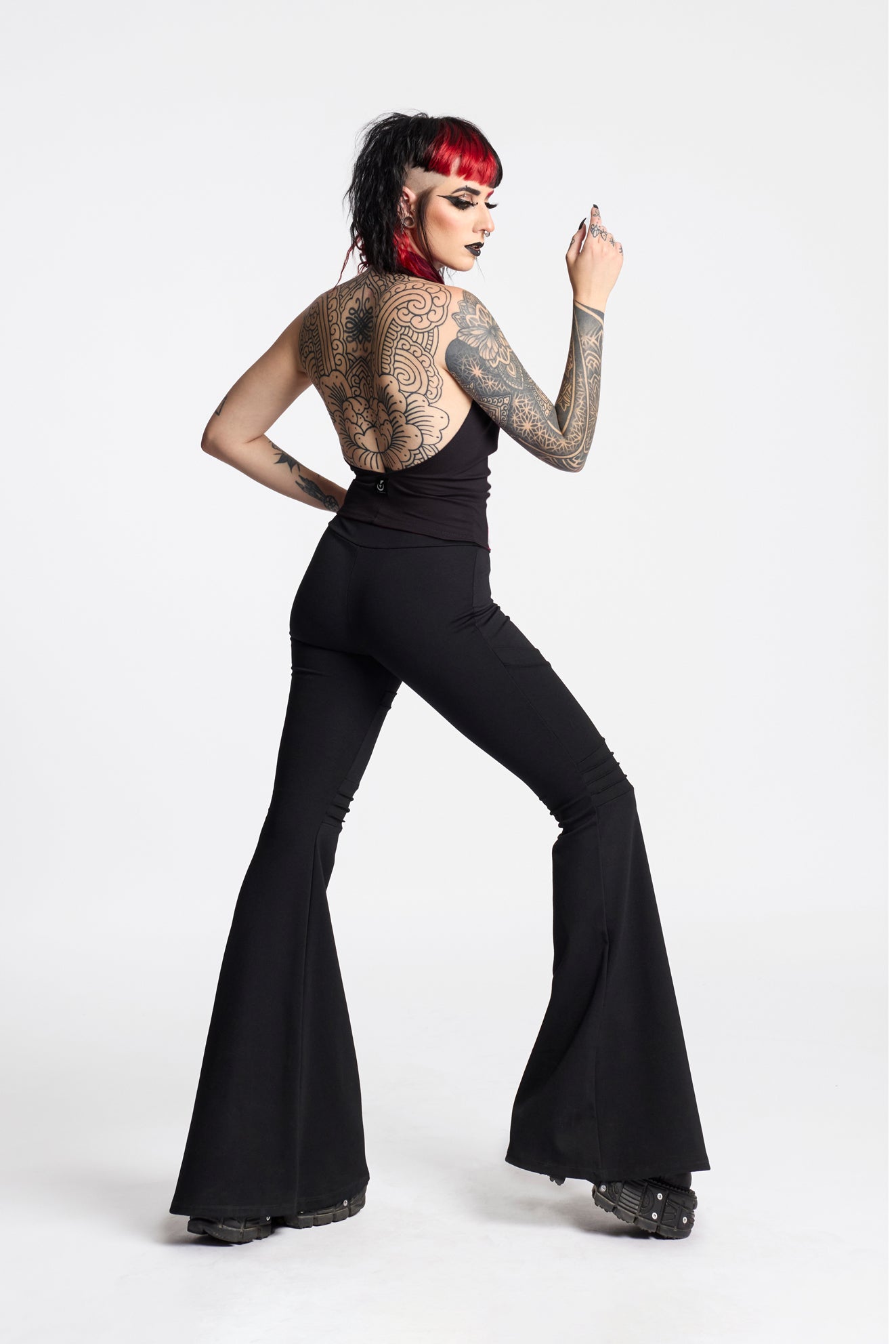 Black Maxi flare futuristic bottoms with pockets