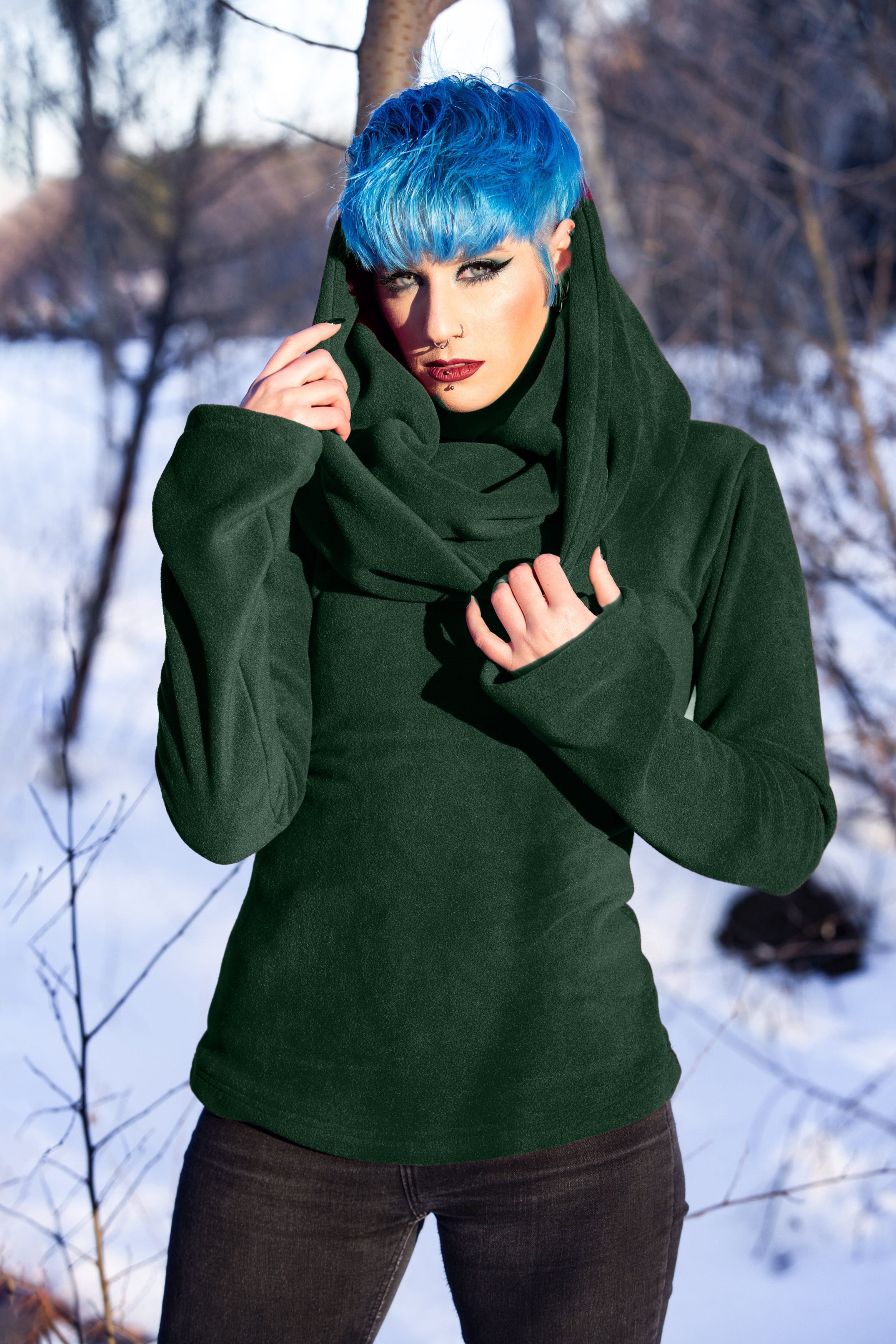 Emerald Fairy Cowl Neck Hooded Sweatshirt