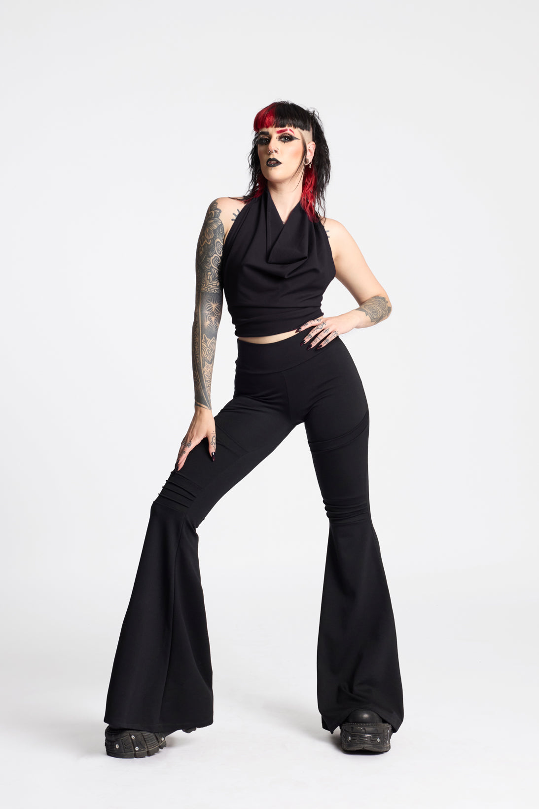 Black Maxi flare futuristic bottoms with pockets