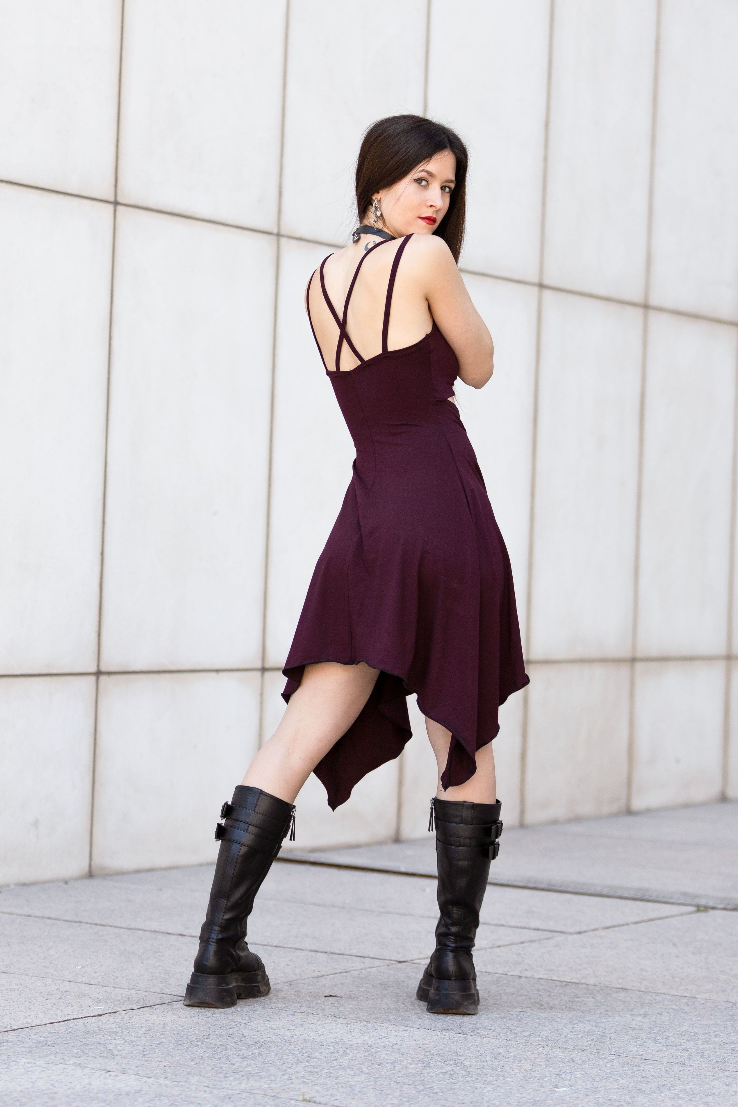 Burgundy fairy Asymmetrical Festival Dress