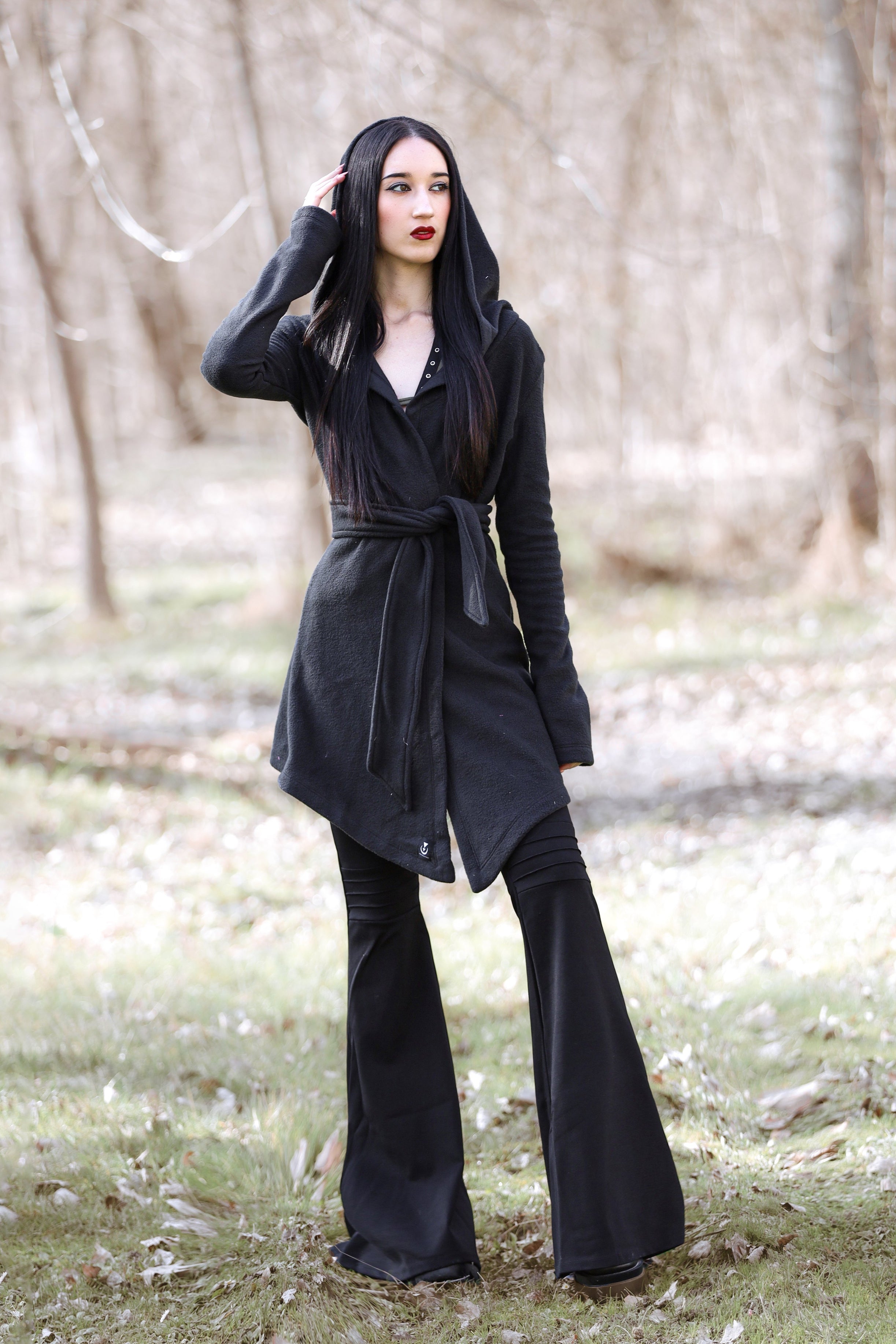 Emerald green Hooded Elven Wrap Cloak – Asymmetrical Fleece Cape with Maxi Hood