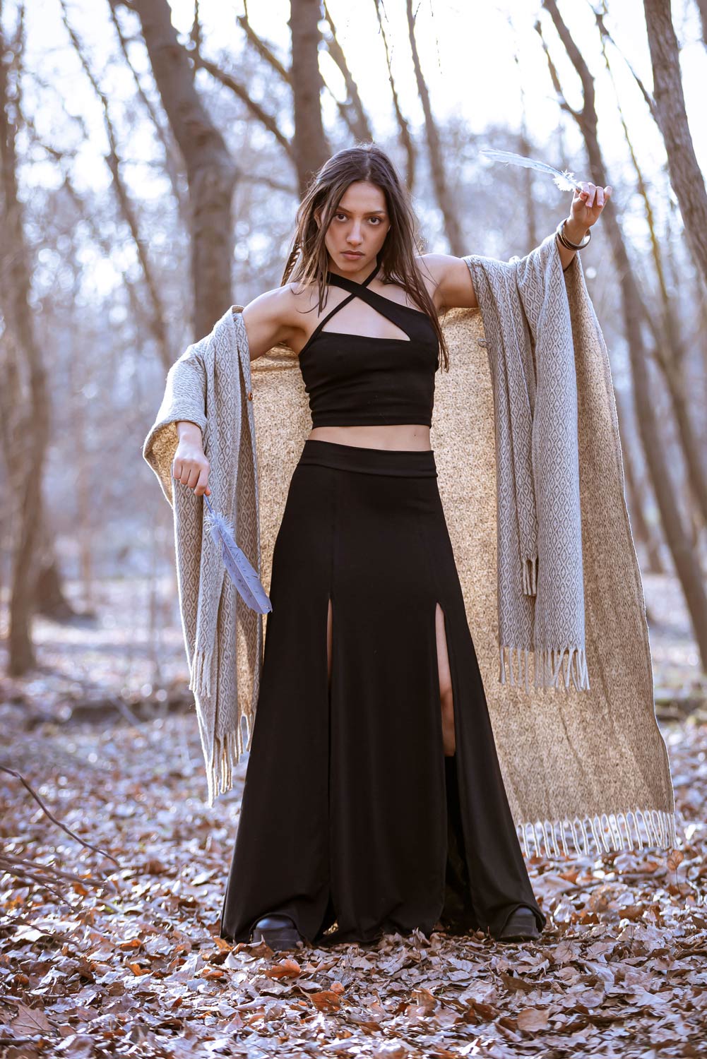 Black Maxi long skirt with double front split