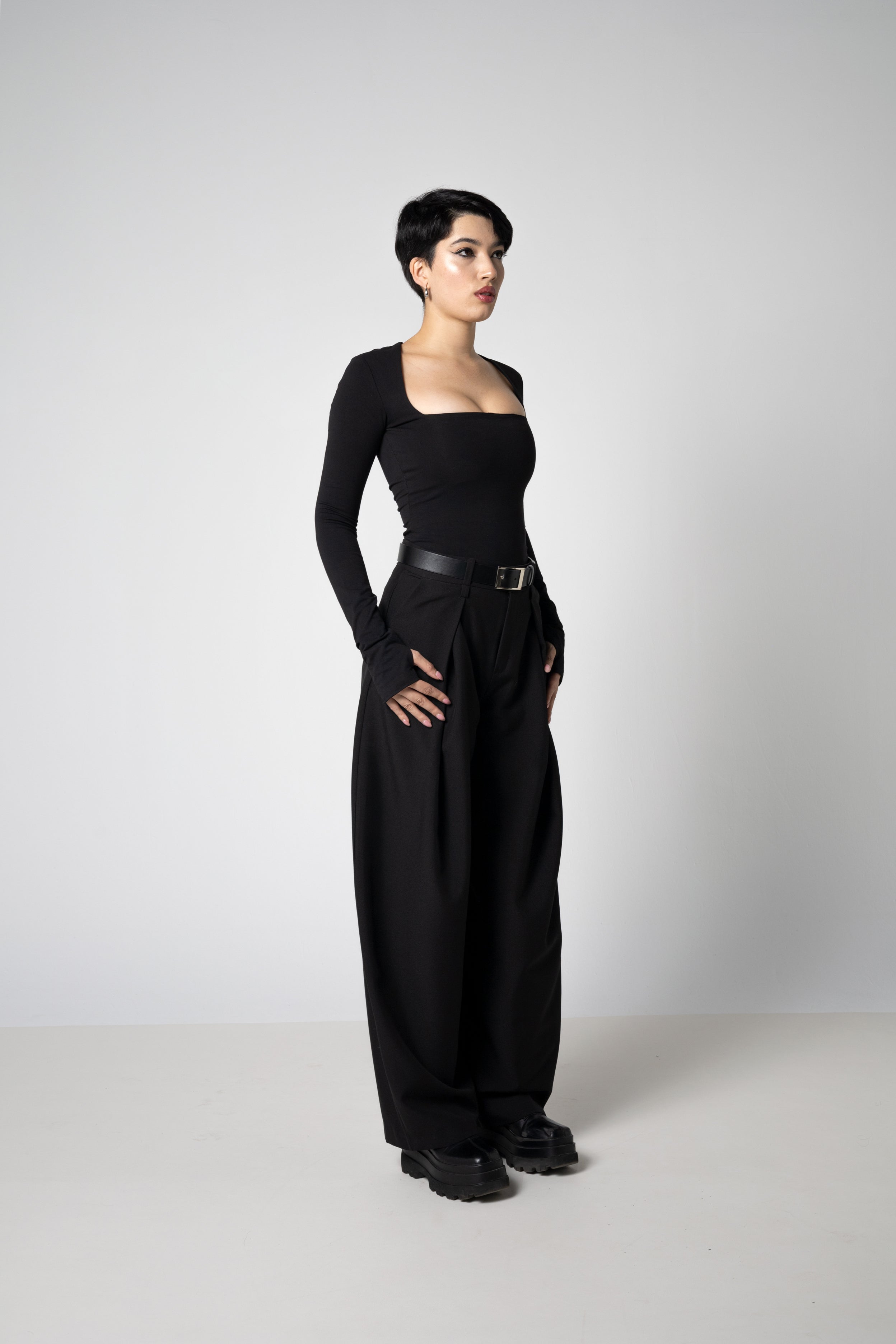 Square Neck Long Sleeve Top made from Organic Cotton - Thumbhole sleeve