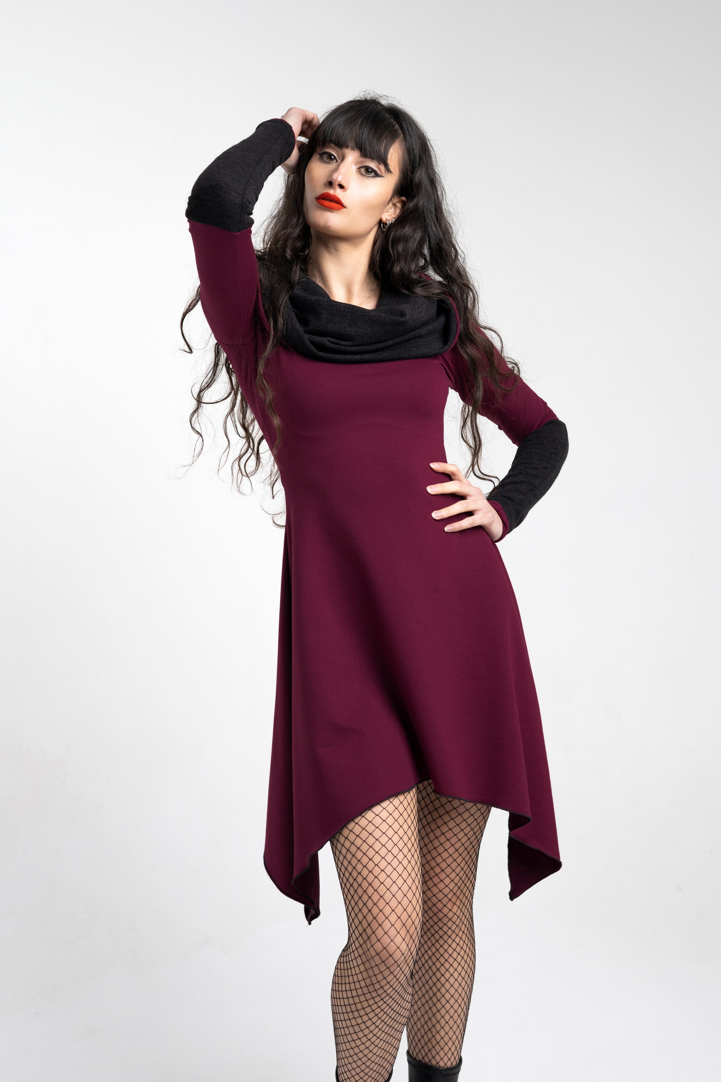 Burgundy Cowl neck fairy goth tunic dress