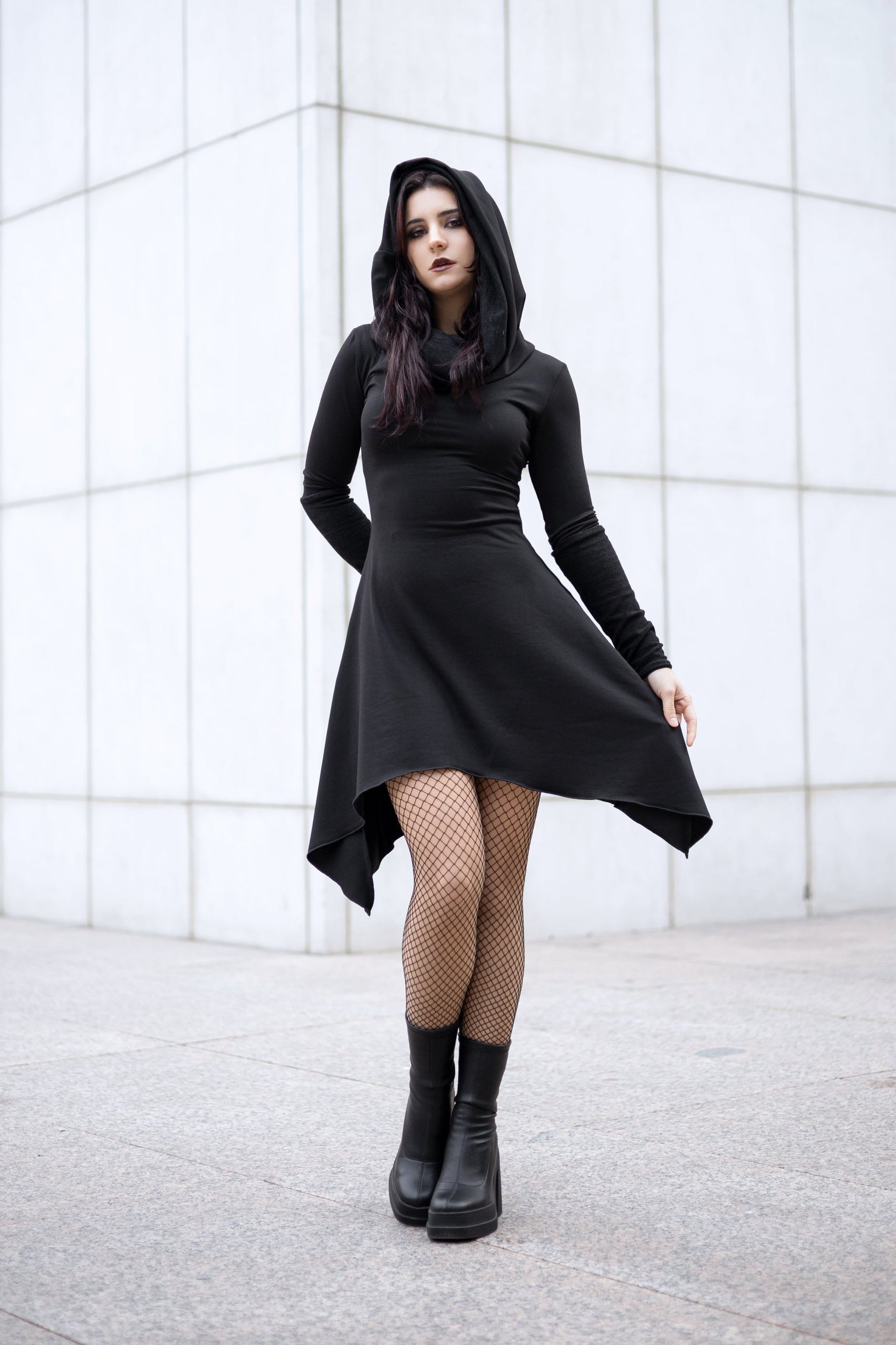 Black Cowl neck elven tunic dress