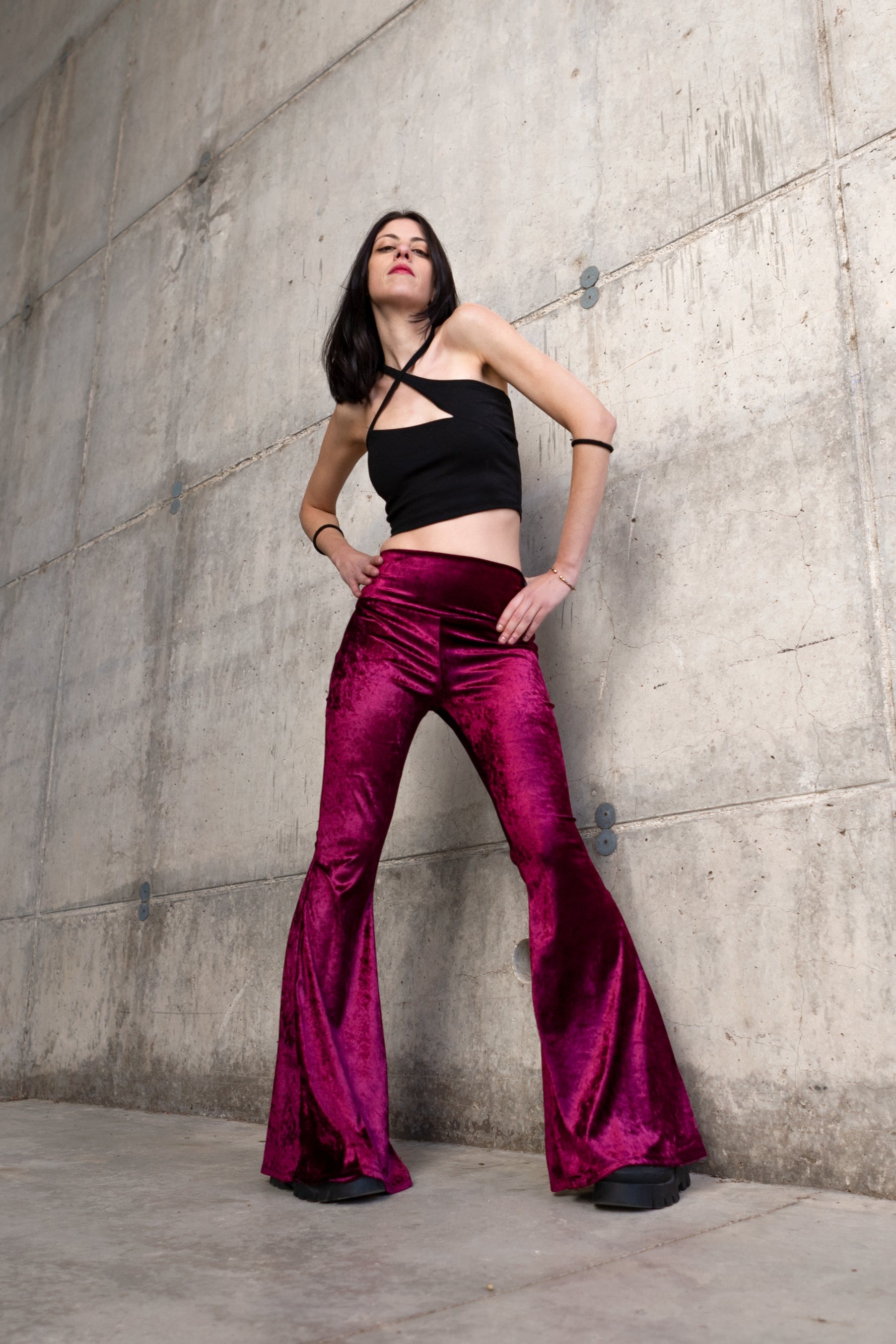Rust Orange High rise velvet flare bottoms