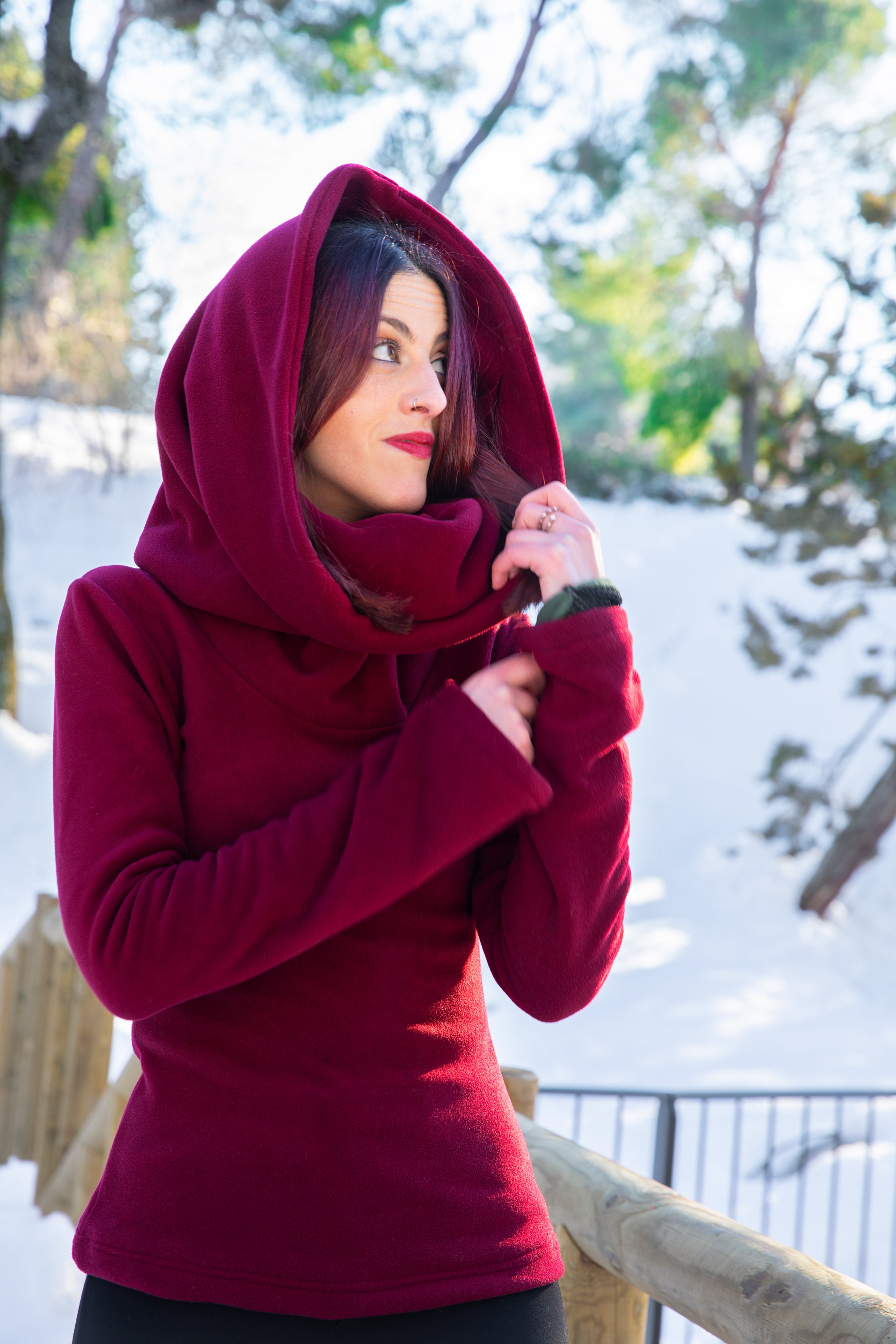 Burgundy Fairy Cowl Neck Hooded Sweatshirt