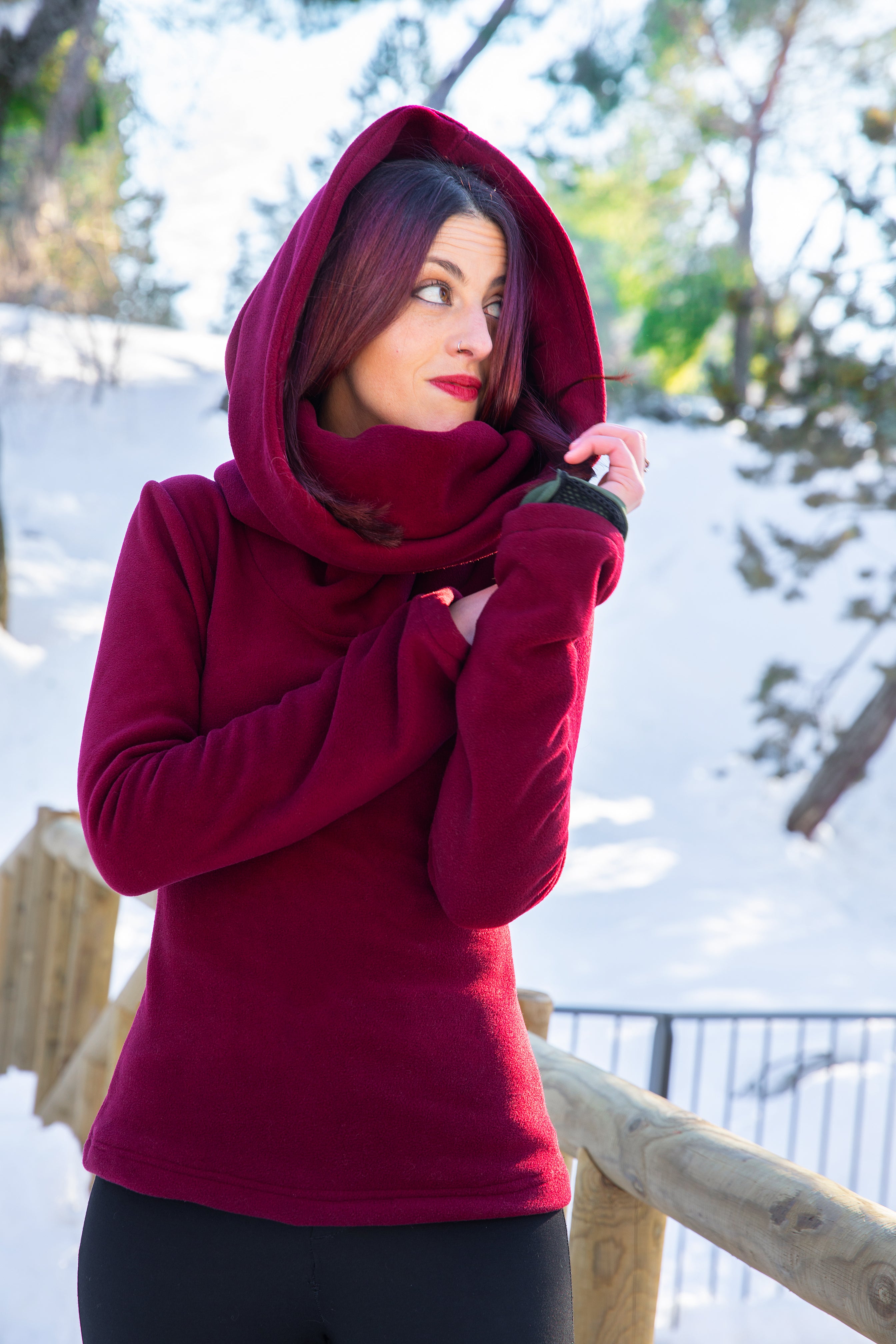 Burgundy Fairy Cowl Neck Hooded Sweatshirt