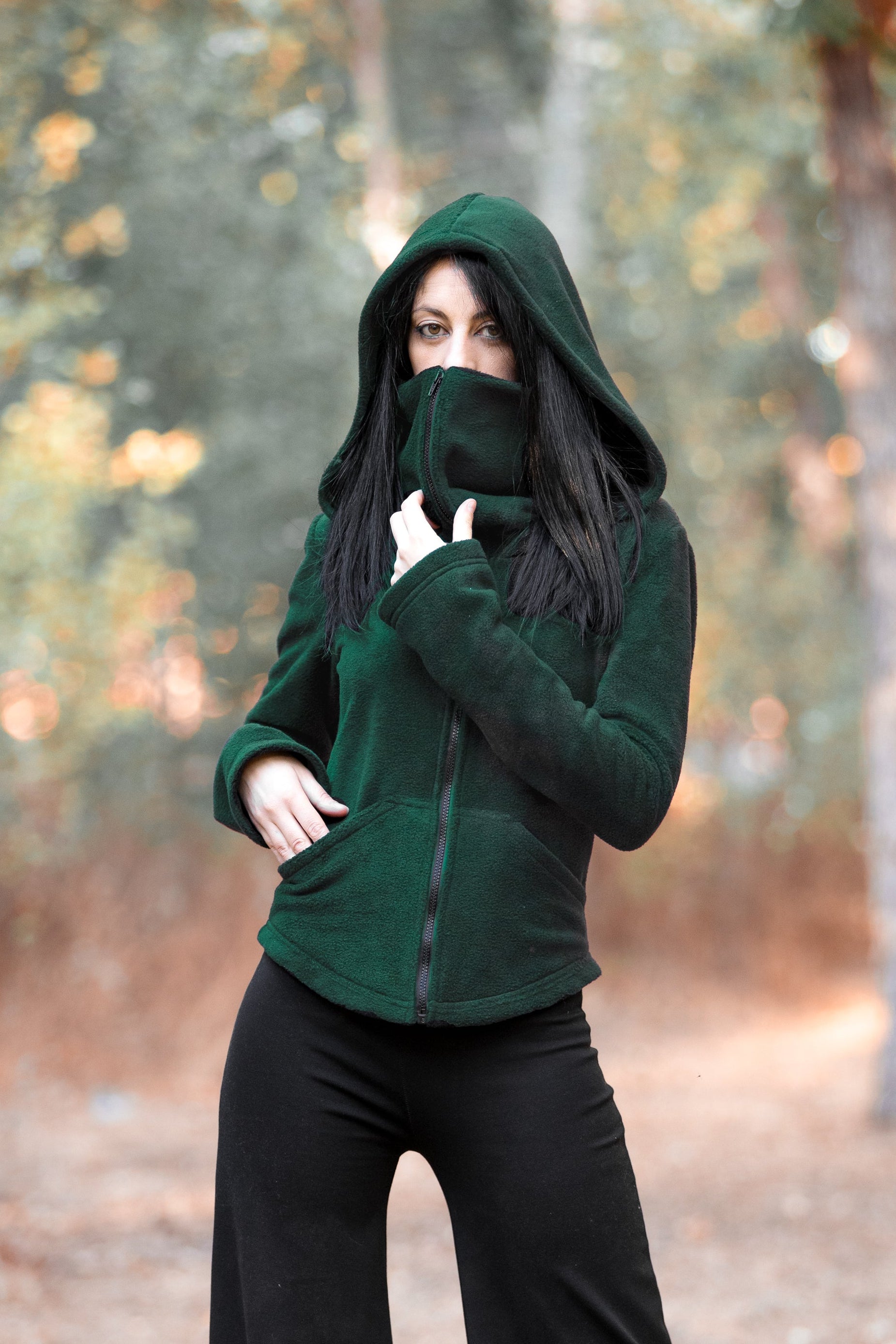 Face mask zip-up hoodie Emerald green