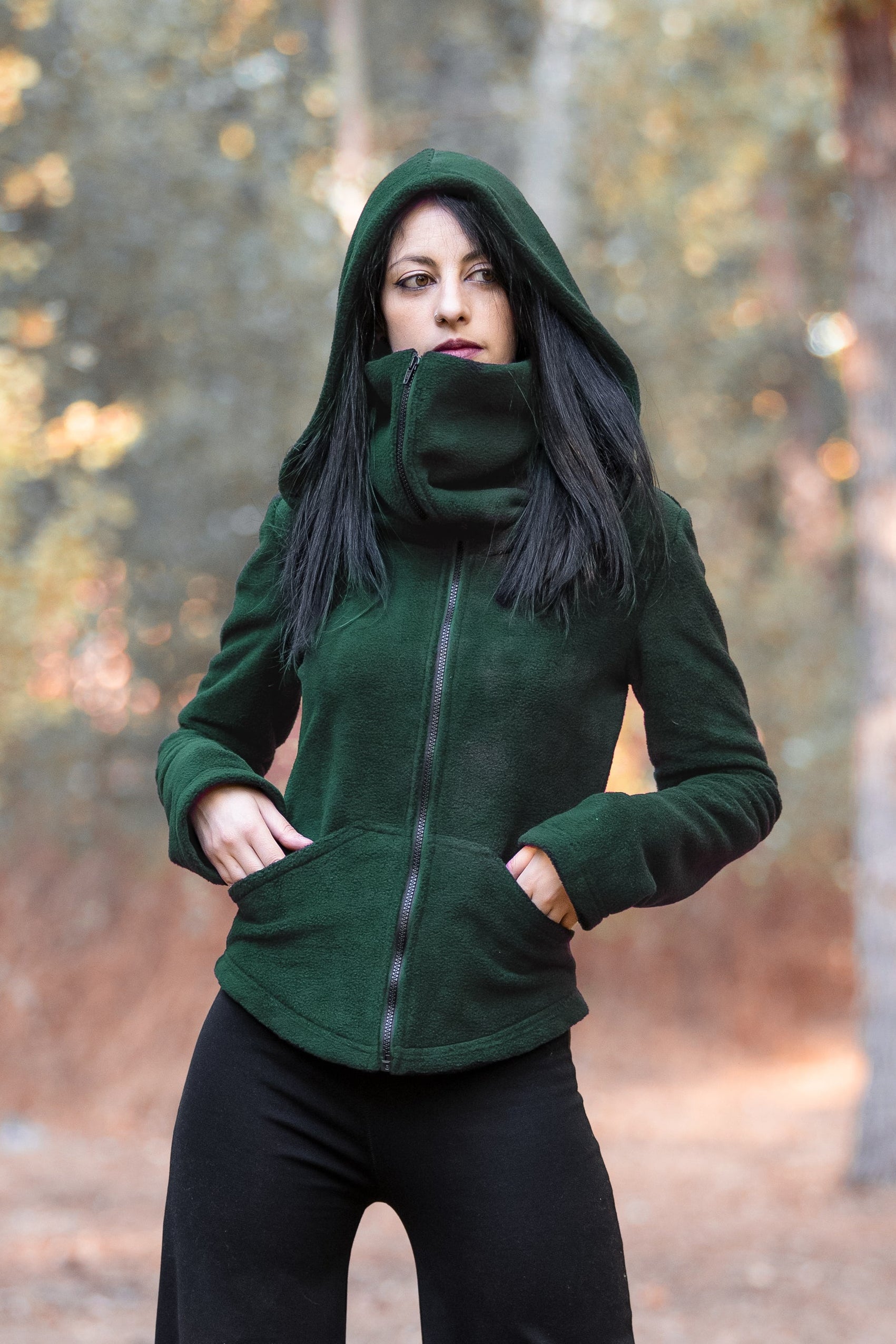 Face mask zip-up hoodie Emerald green