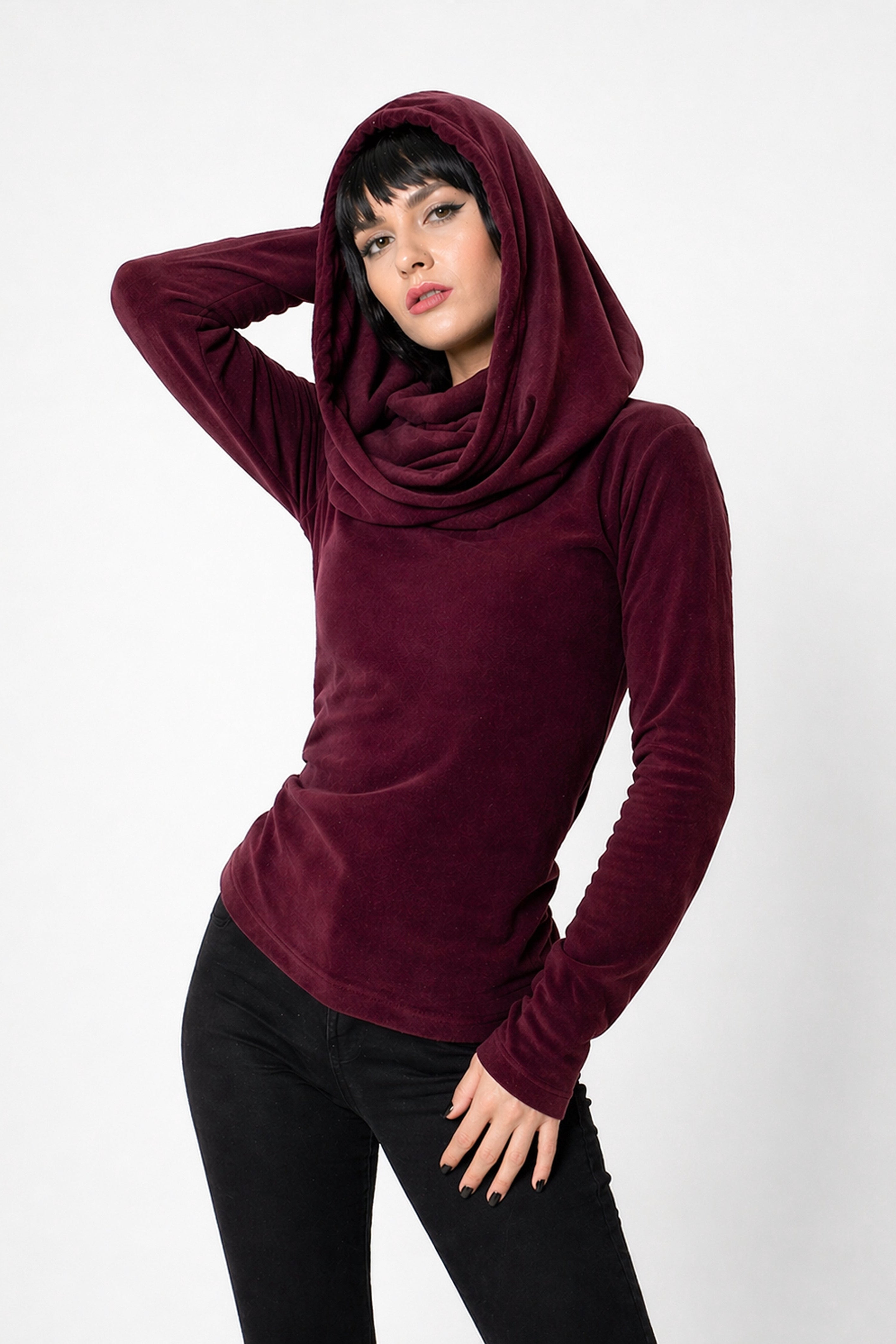 Grünes Feen-Kapuzenpullover mit Wasserfallausschnitt – Elfen-Hoodie aus Baumwollfleece