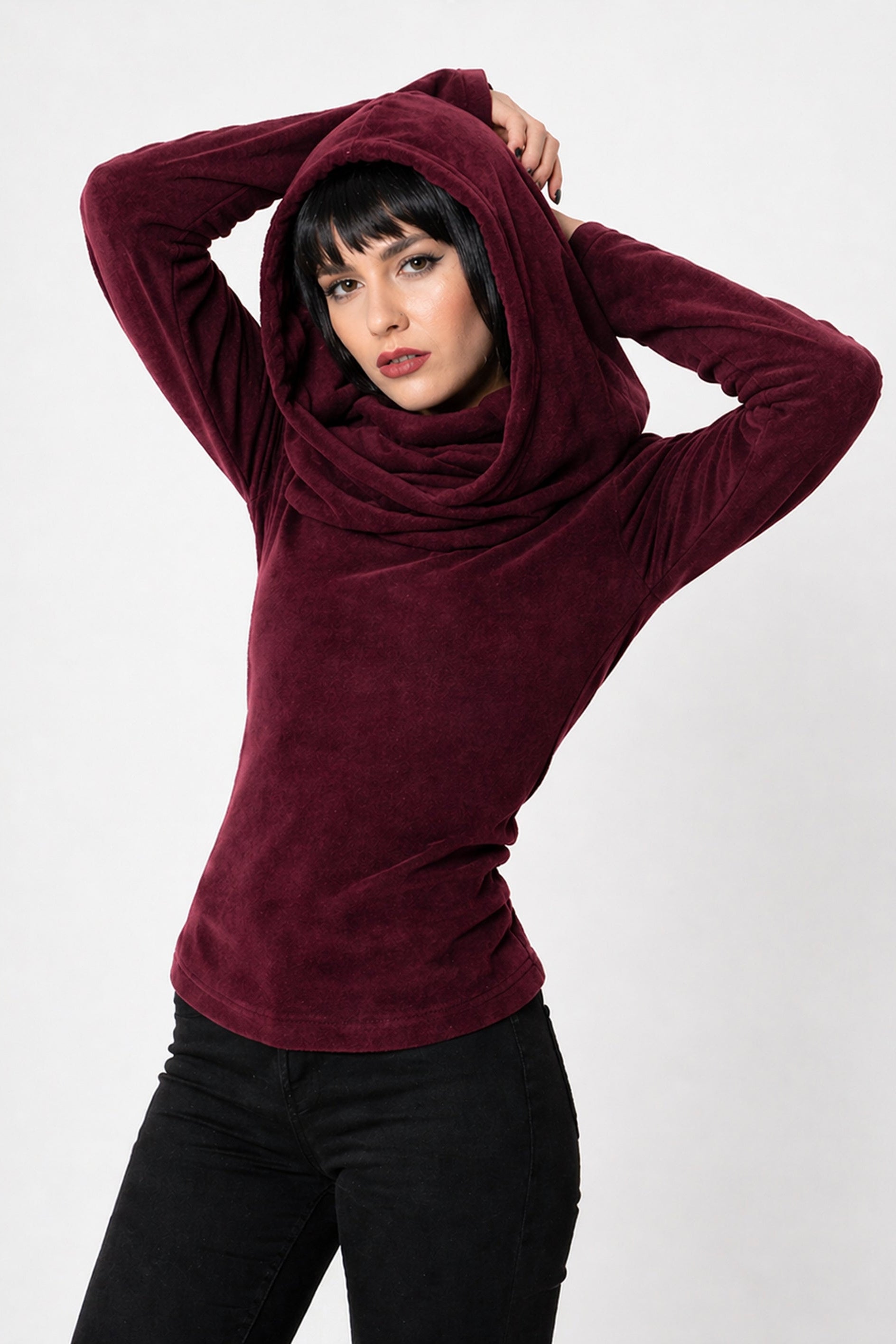 Grünes Feen-Kapuzenpullover mit Wasserfallausschnitt – Elfen-Hoodie aus Baumwollfleece