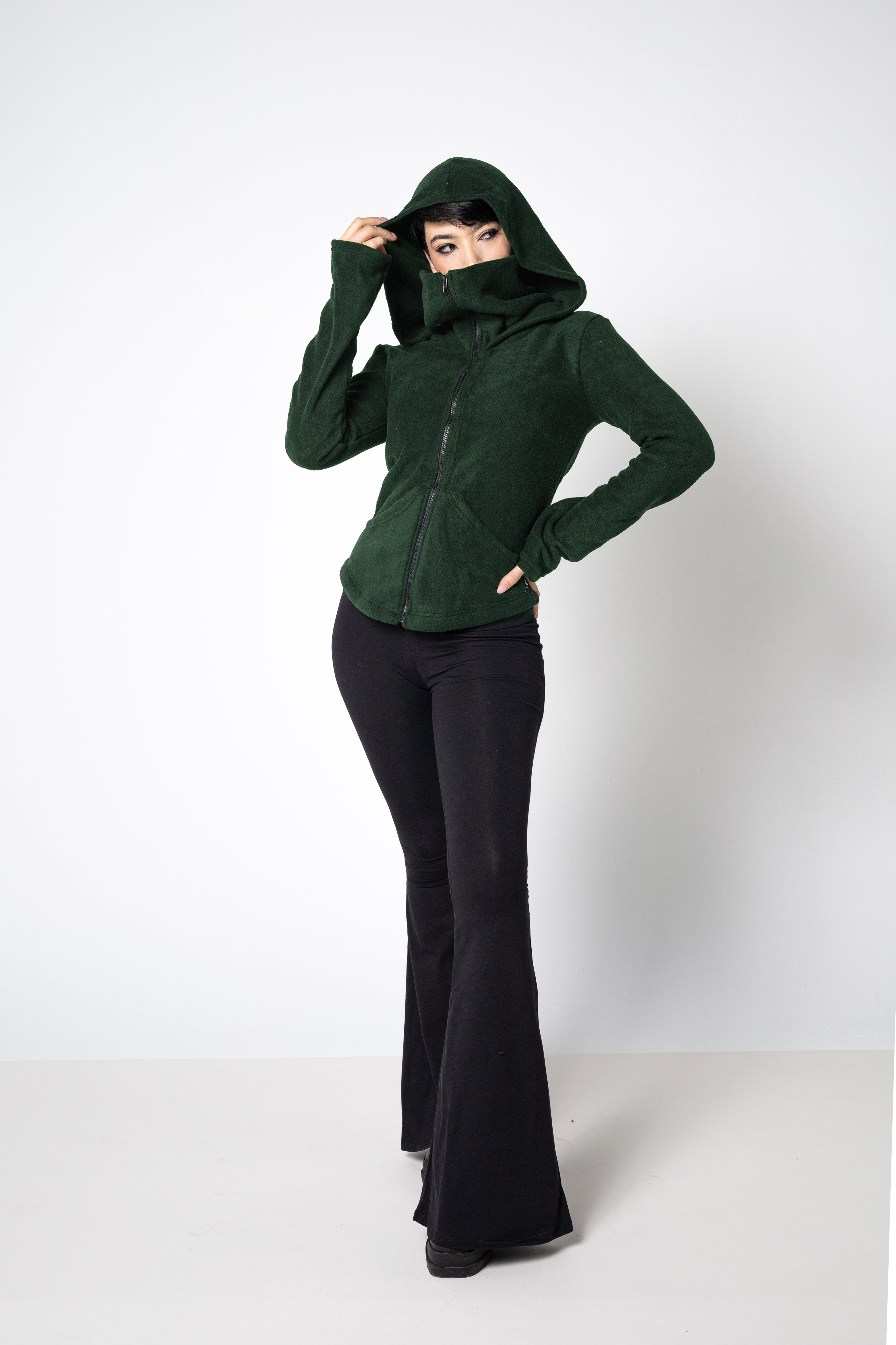 Emerald green - Face mask zip-up hoodie