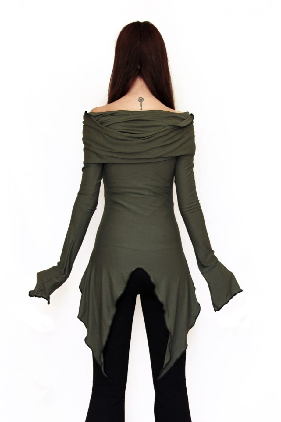 Green Hooded Elven Cowl Neck Top
