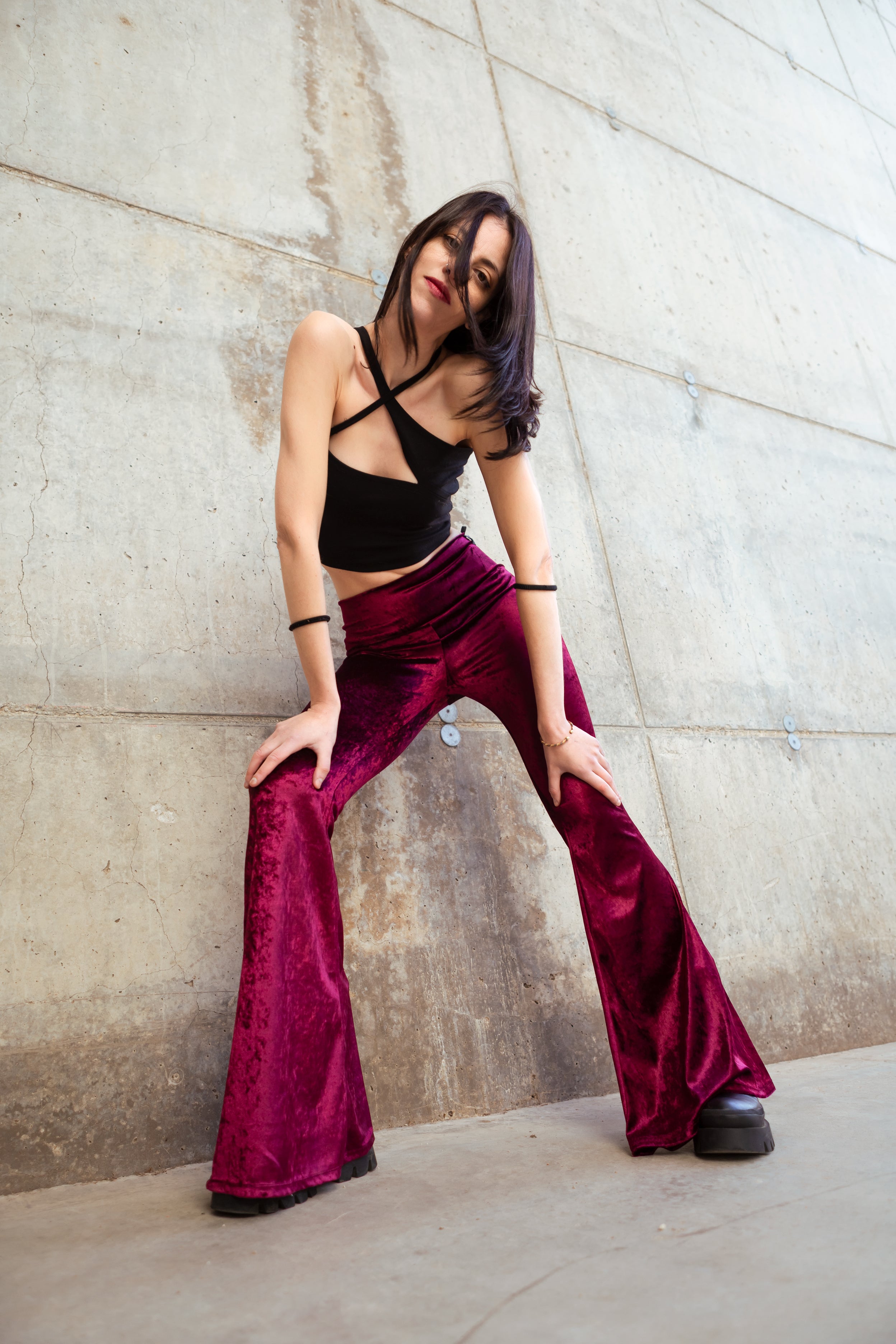 Rust Orange High rise velvet flare bottoms