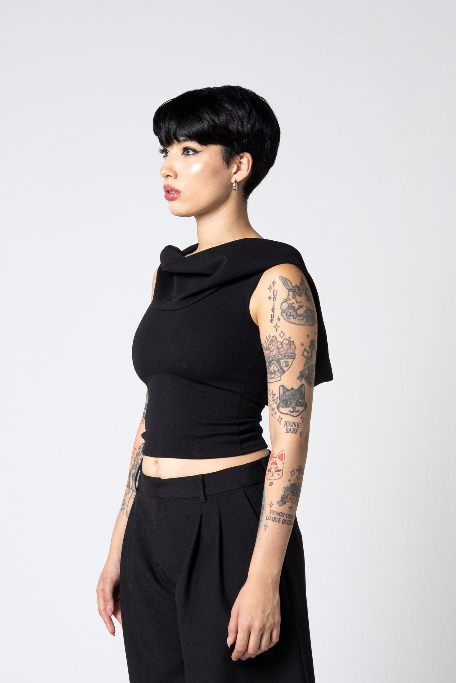 Dramatic Hood Scuba Crepe Top - Cowl neck tank