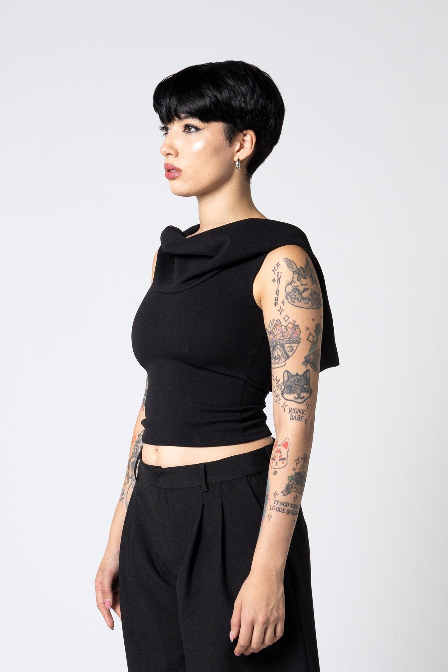 Dramatic Hood Scuba Crepe Top - Cowl neck tank