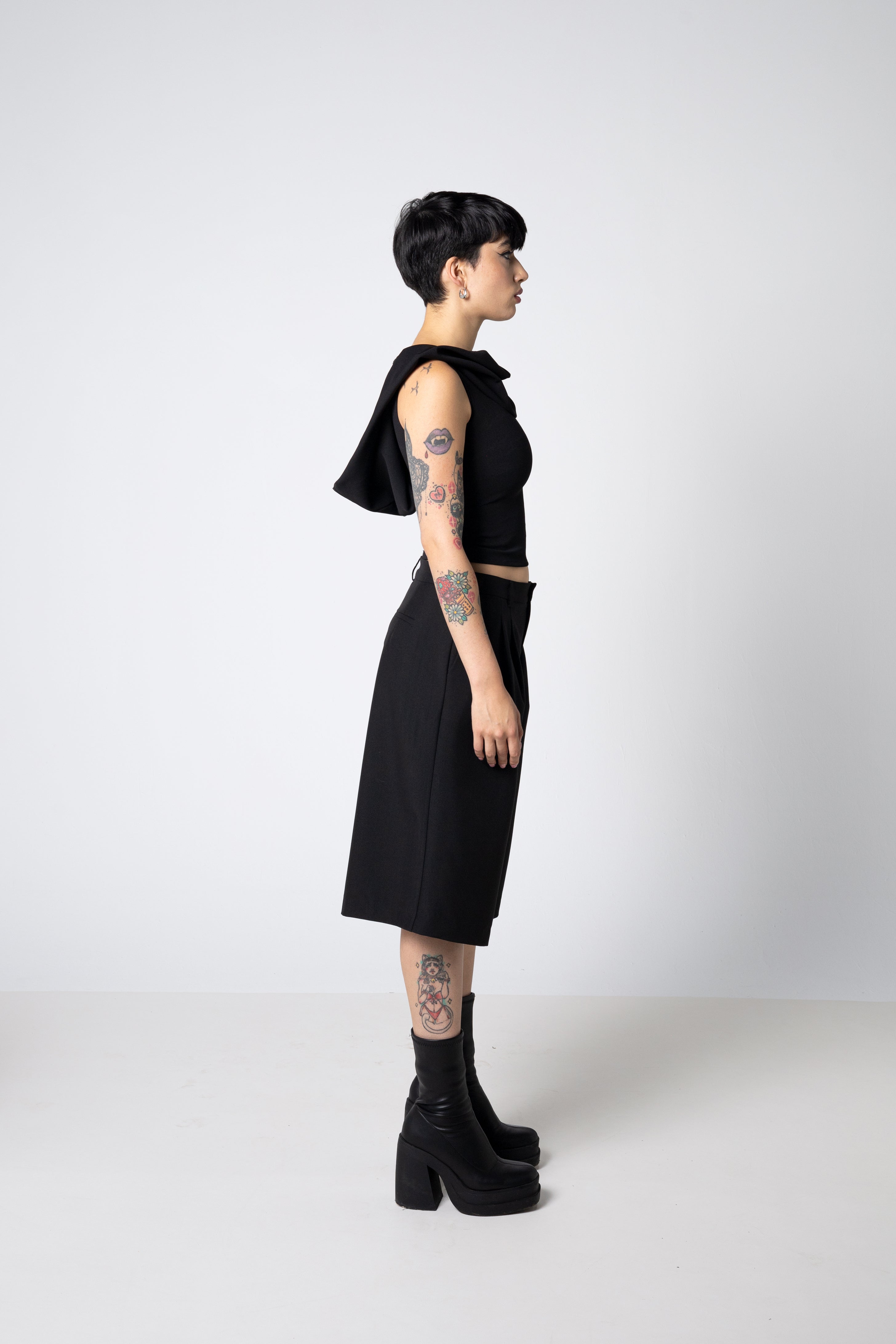 Dramatic Hood Scuba Crepe Top - Cowl neck tank