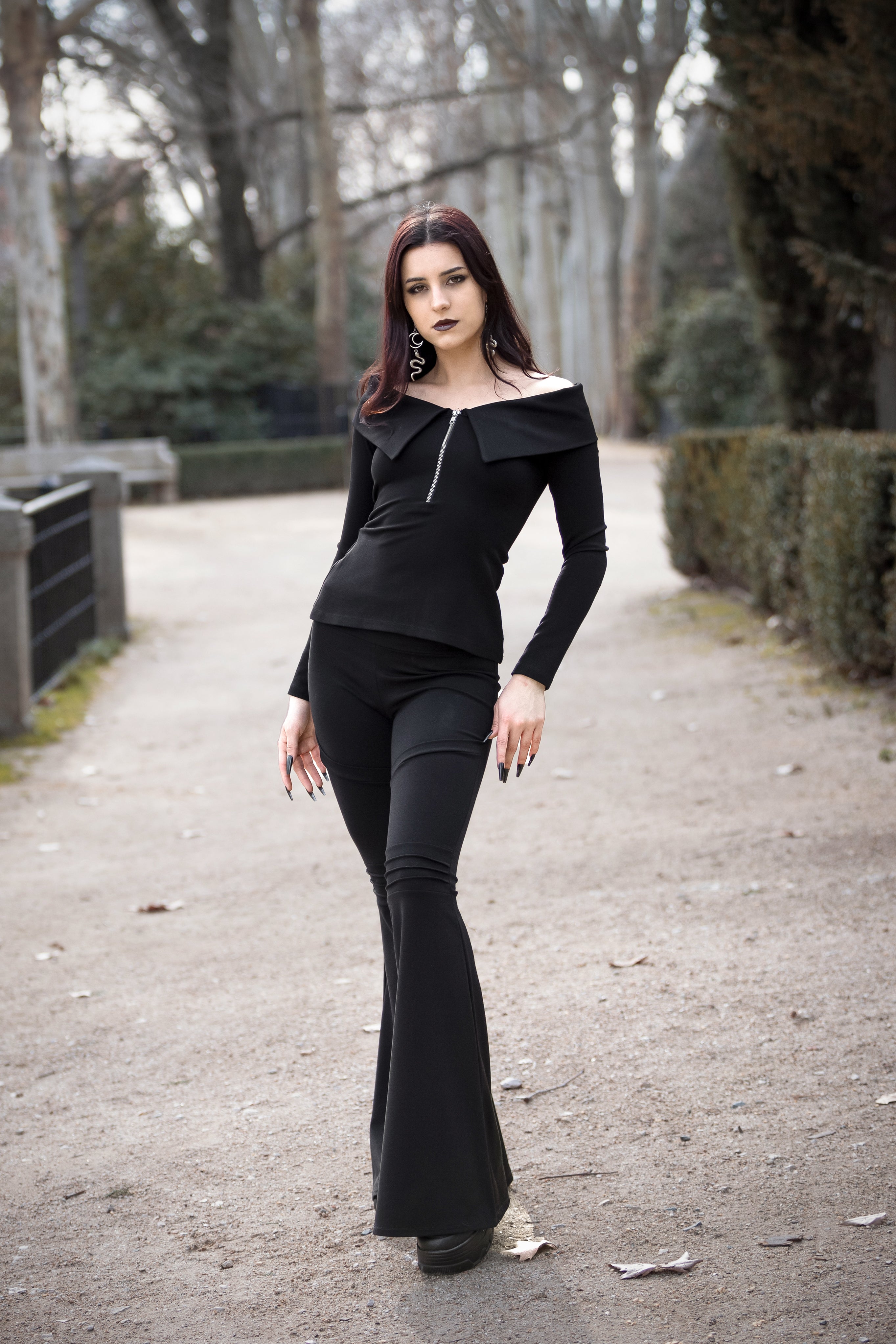 Boat neck collar zipper top- Bardot victorian top
