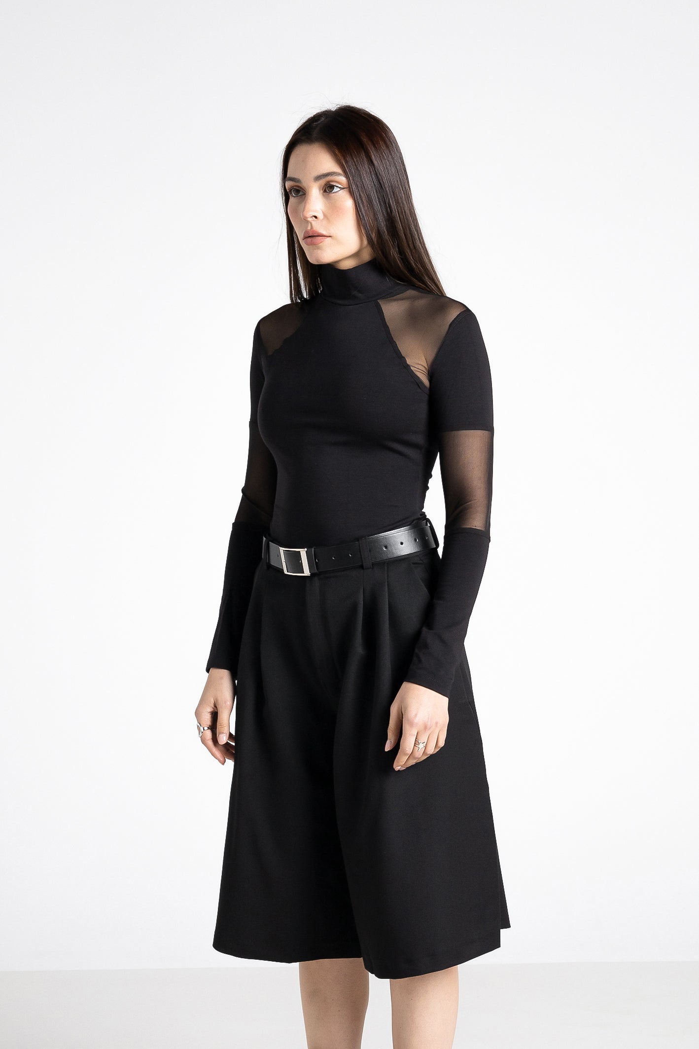 Black sleeve top with mesh details