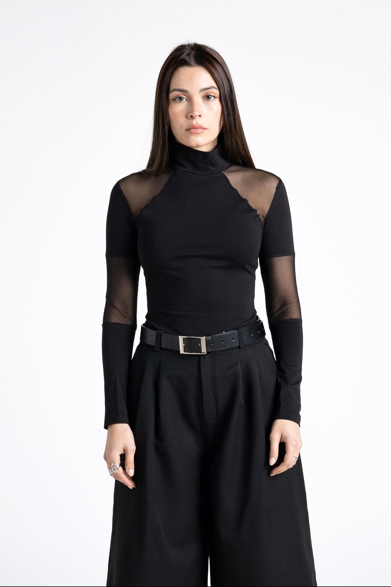 Black sleeve top with mesh details