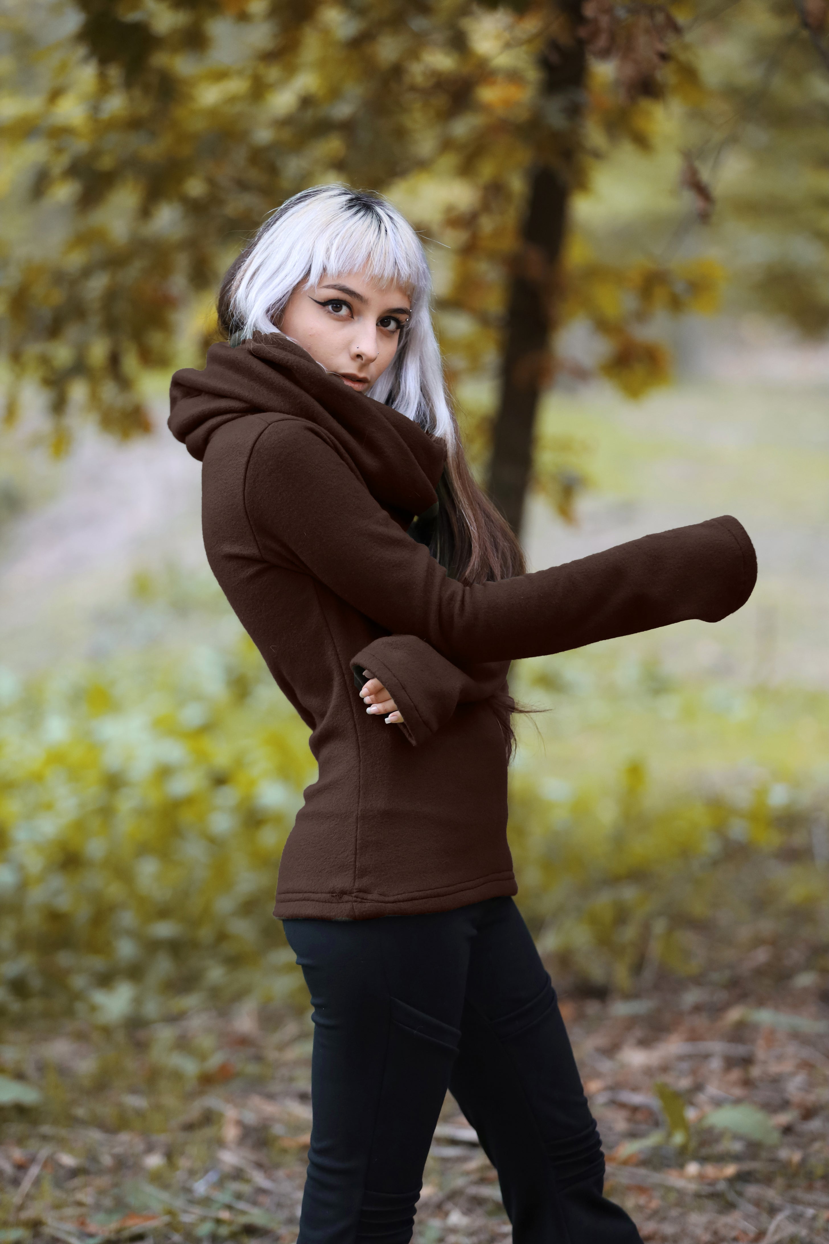 BLACK Fairy Cowl Neck Hooded Sweatshirt – Cotton Fleece Elven Hoodie