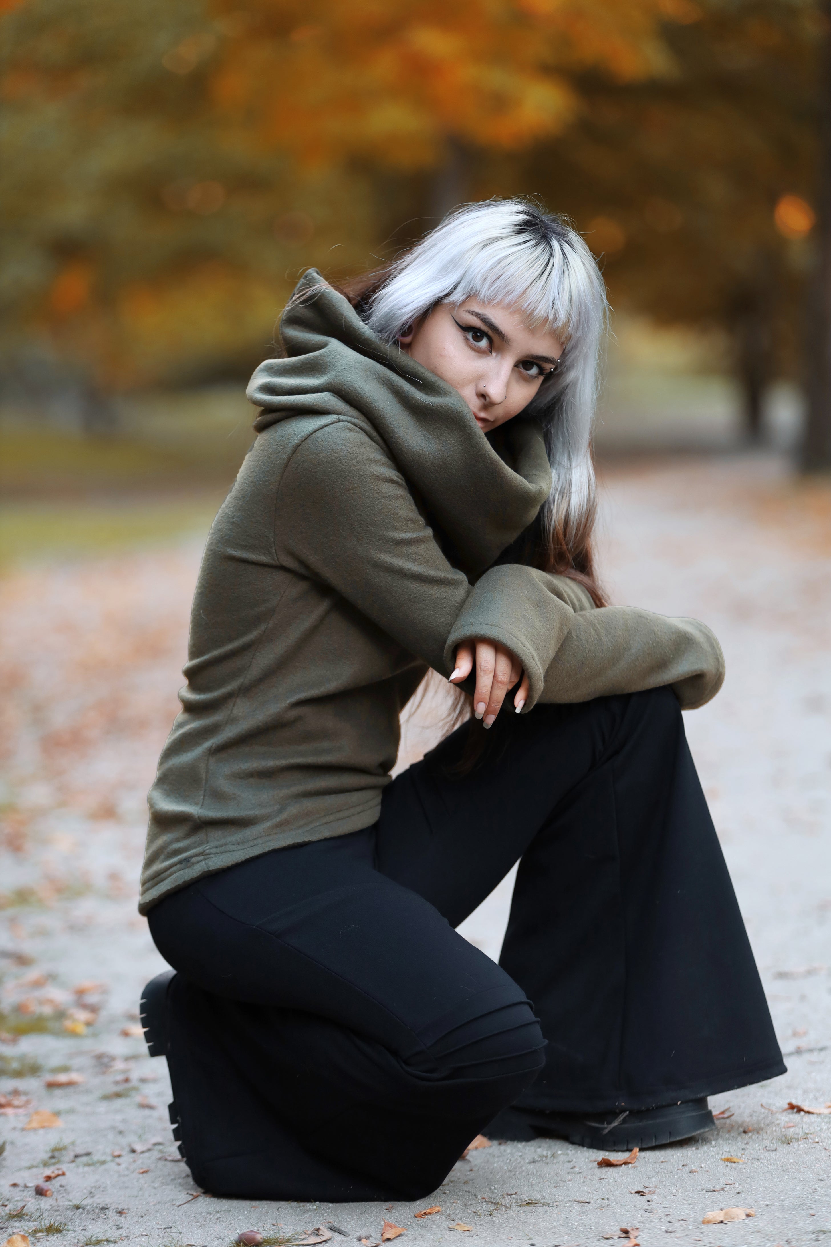 Grünes Feen-Kapuzenpullover mit Wasserfallausschnitt – Elfen-Hoodie aus Baumwollfleece