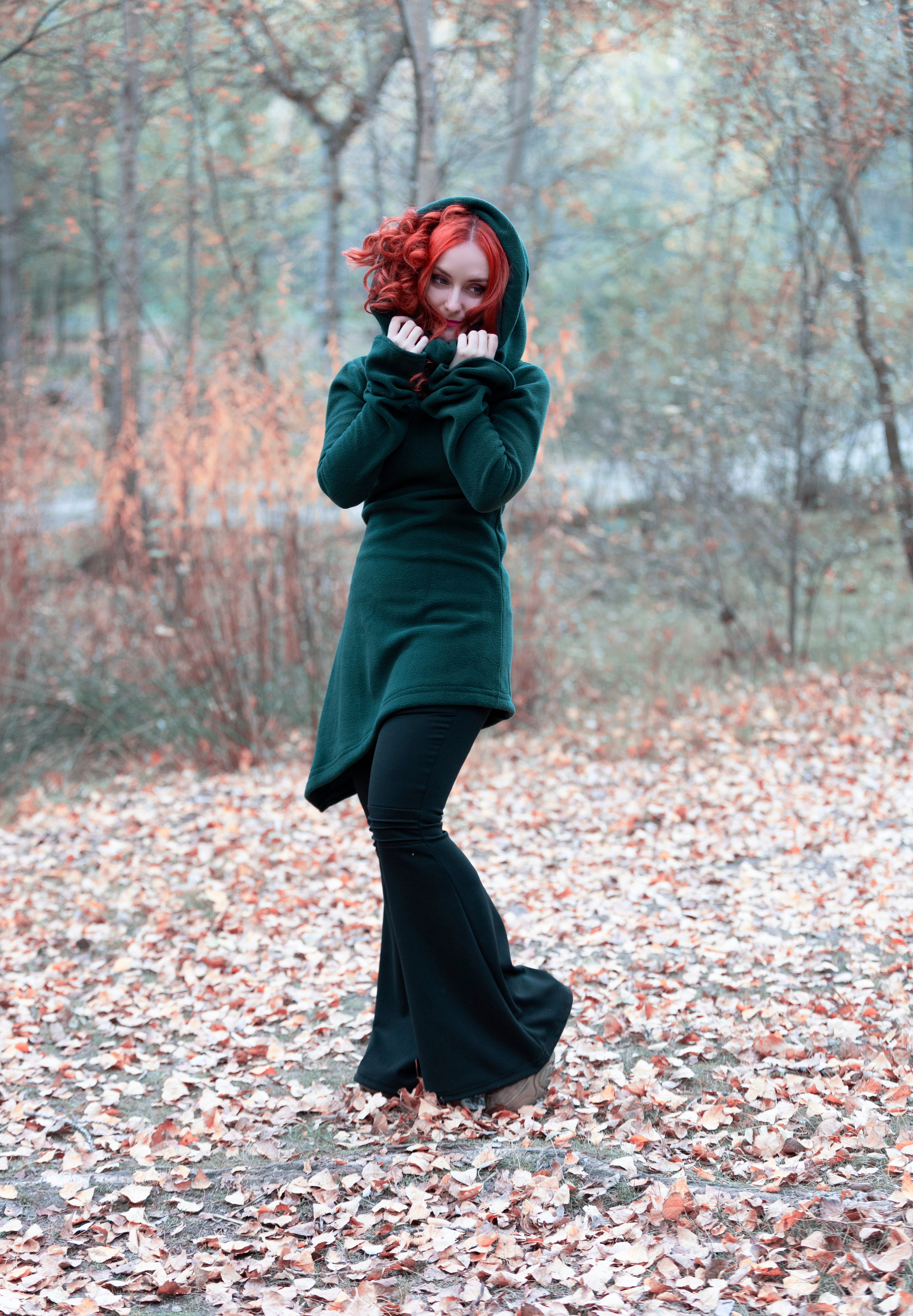 Winter Long Hooded Fleece Coat – Elven Gothic Hoodie Jacket
