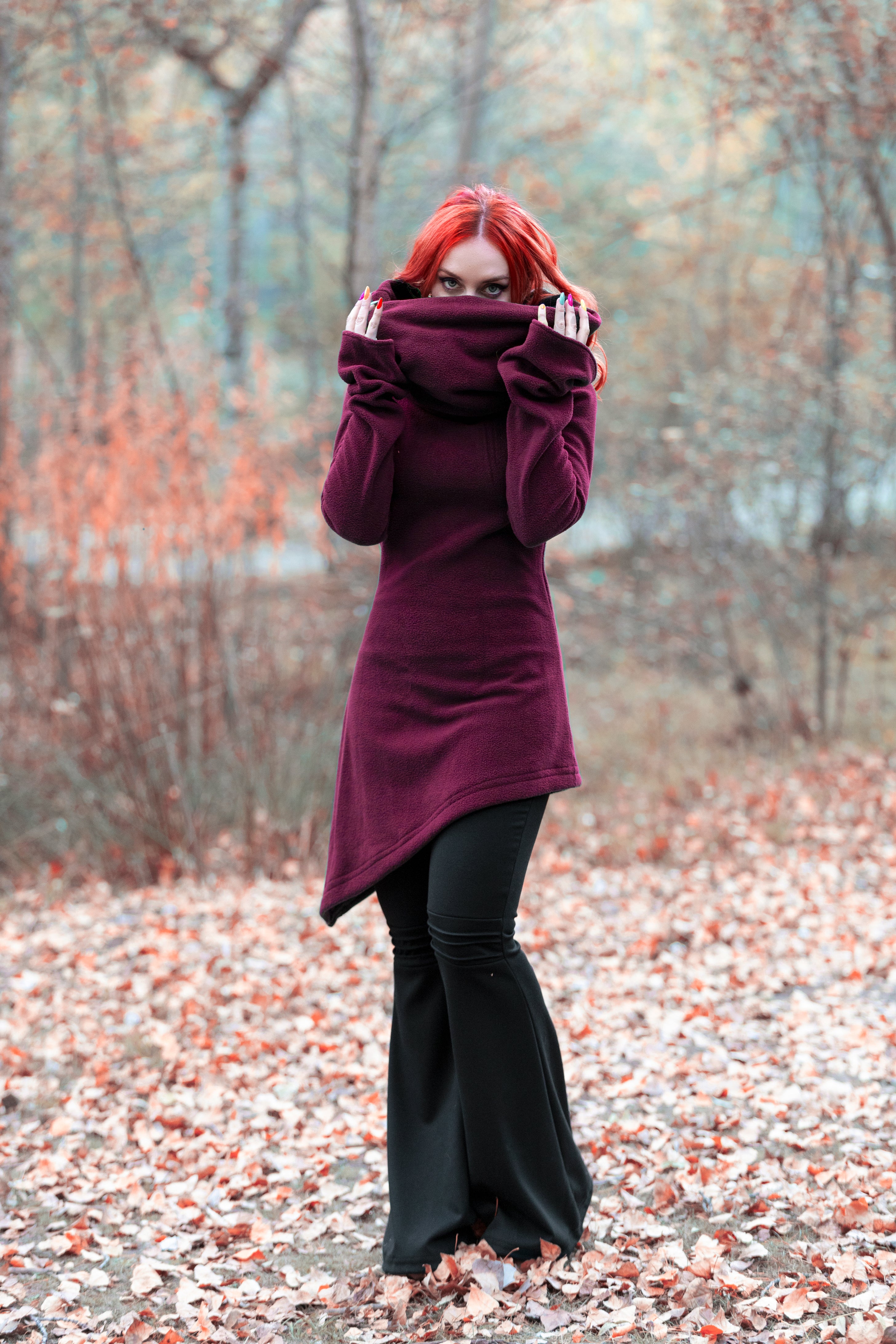 Winter Long Hooded Fleece Coat – Elven Gothic Hoodie Jacket