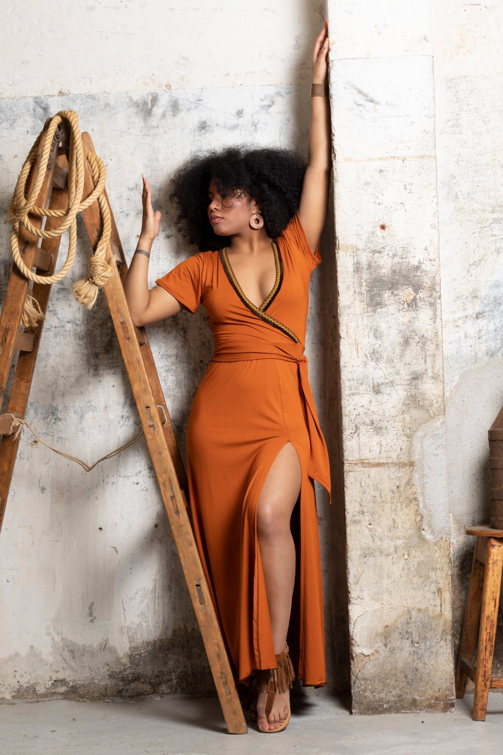 Orange Bohemian Wrap Maxi Dress – Organic Bamboo Jersey Naranja / XL