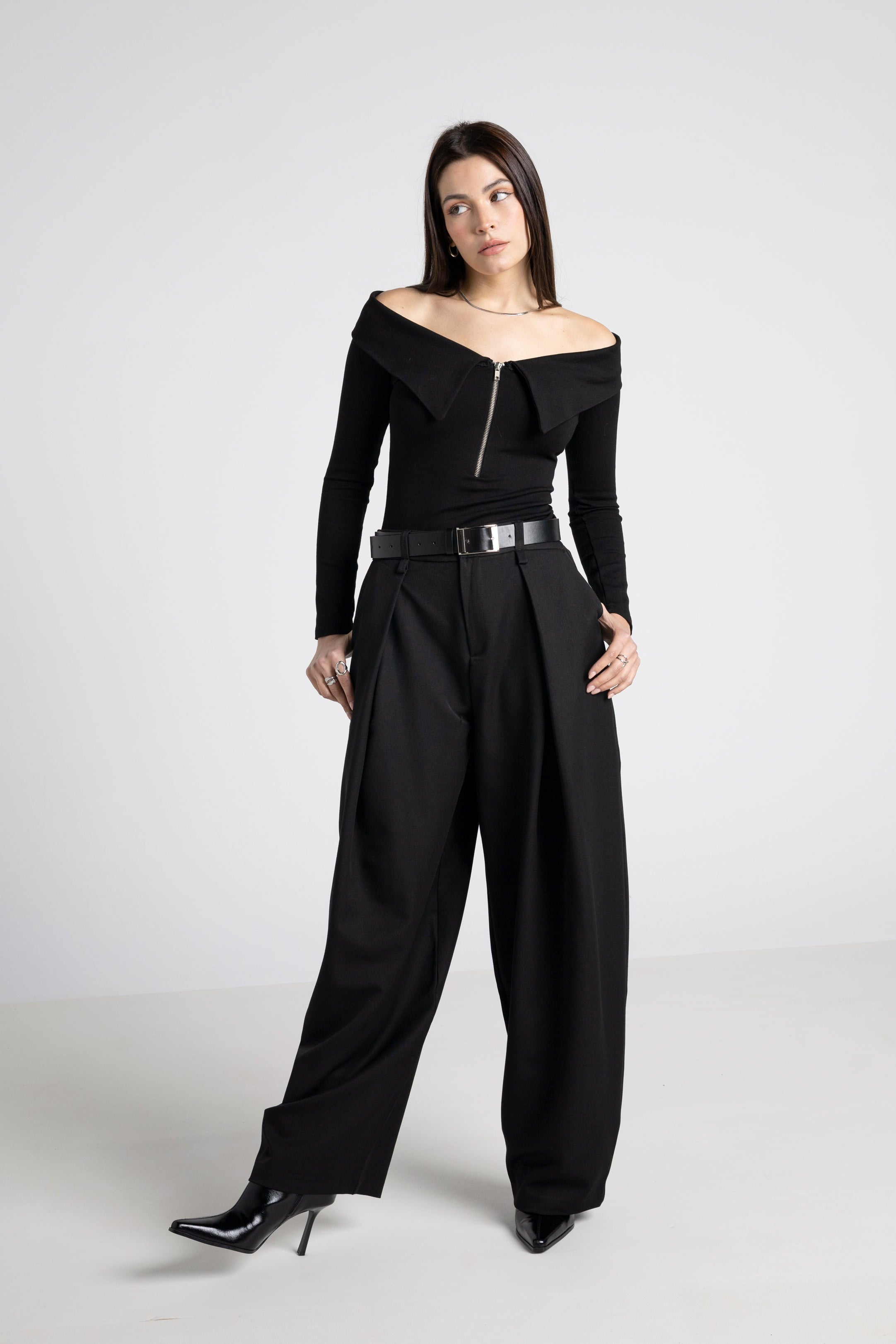 Boat neck collar zipper top- Bardot victorian top