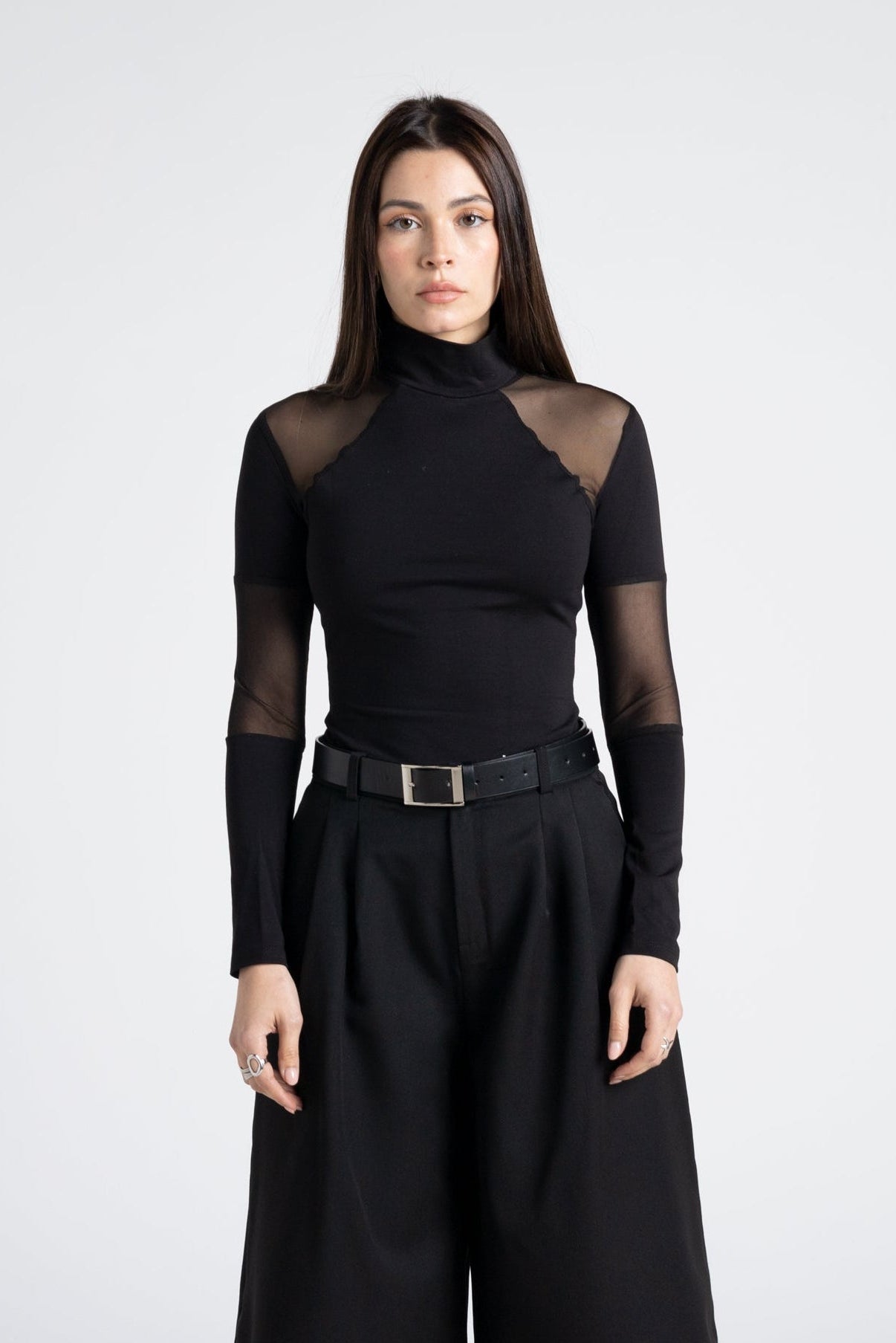 Black sleeve top with mesh details