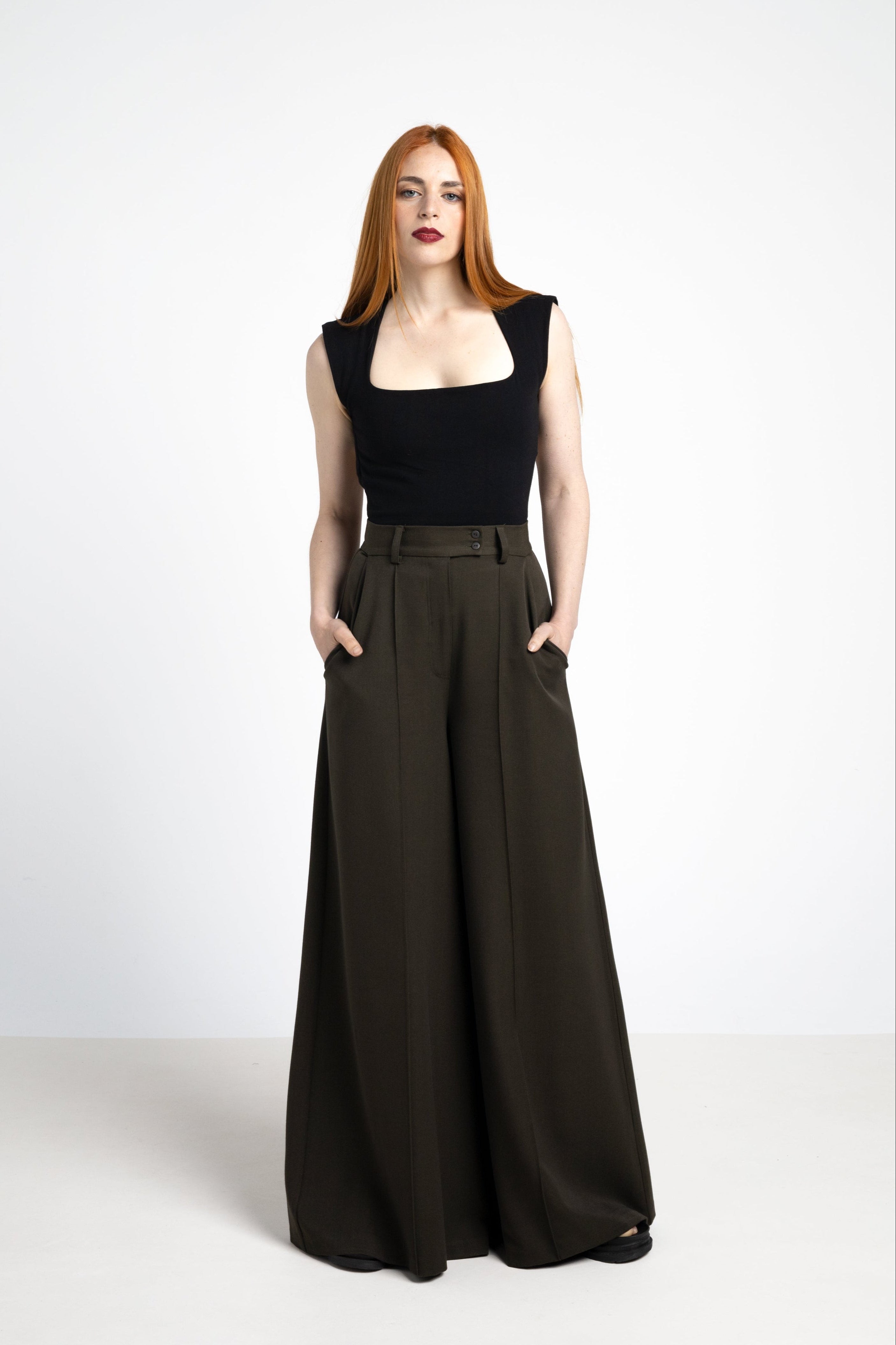 Elephant wide leg trousers - Dark army green