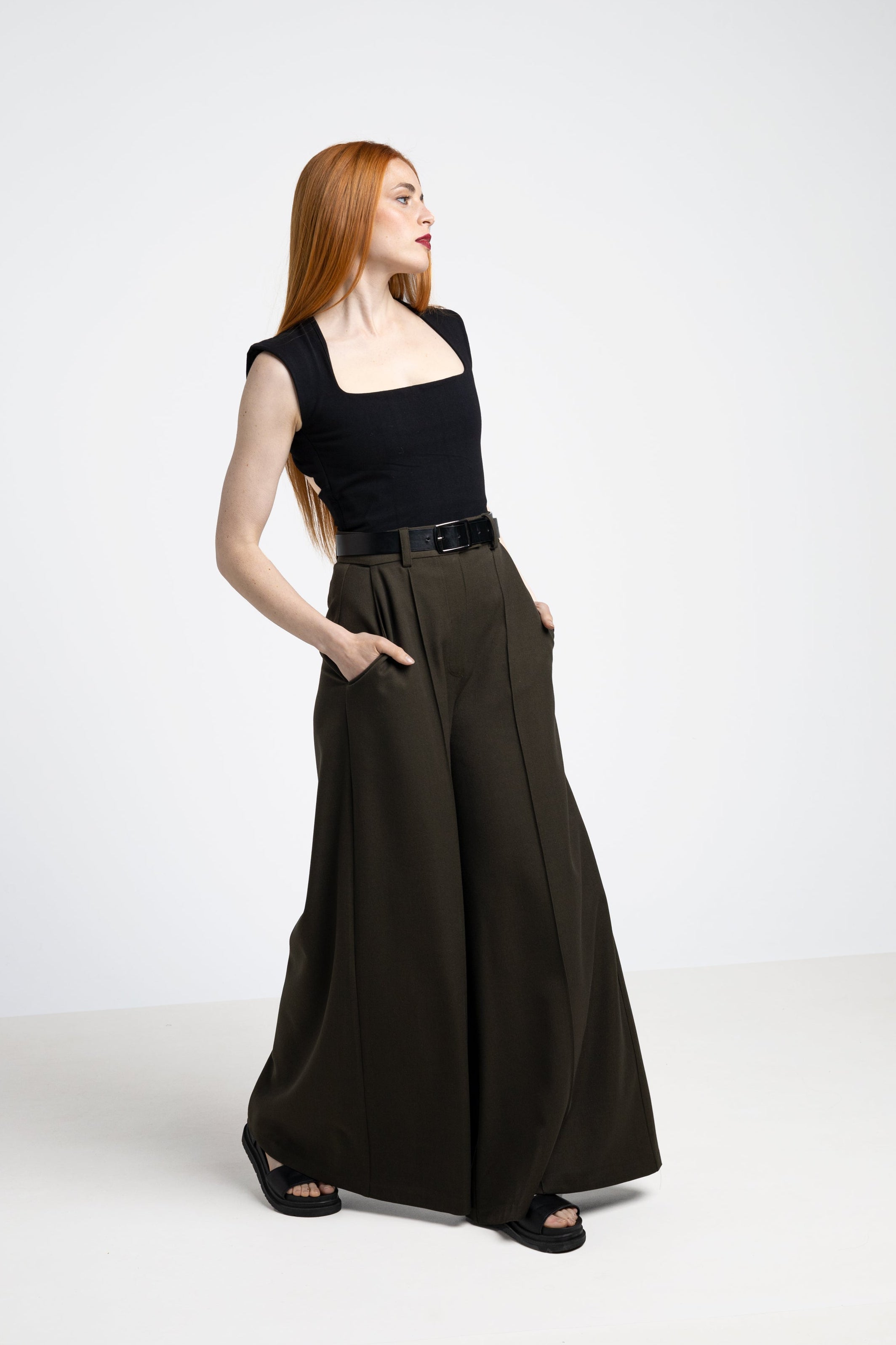 Elephant wide leg trousers - Dark army green