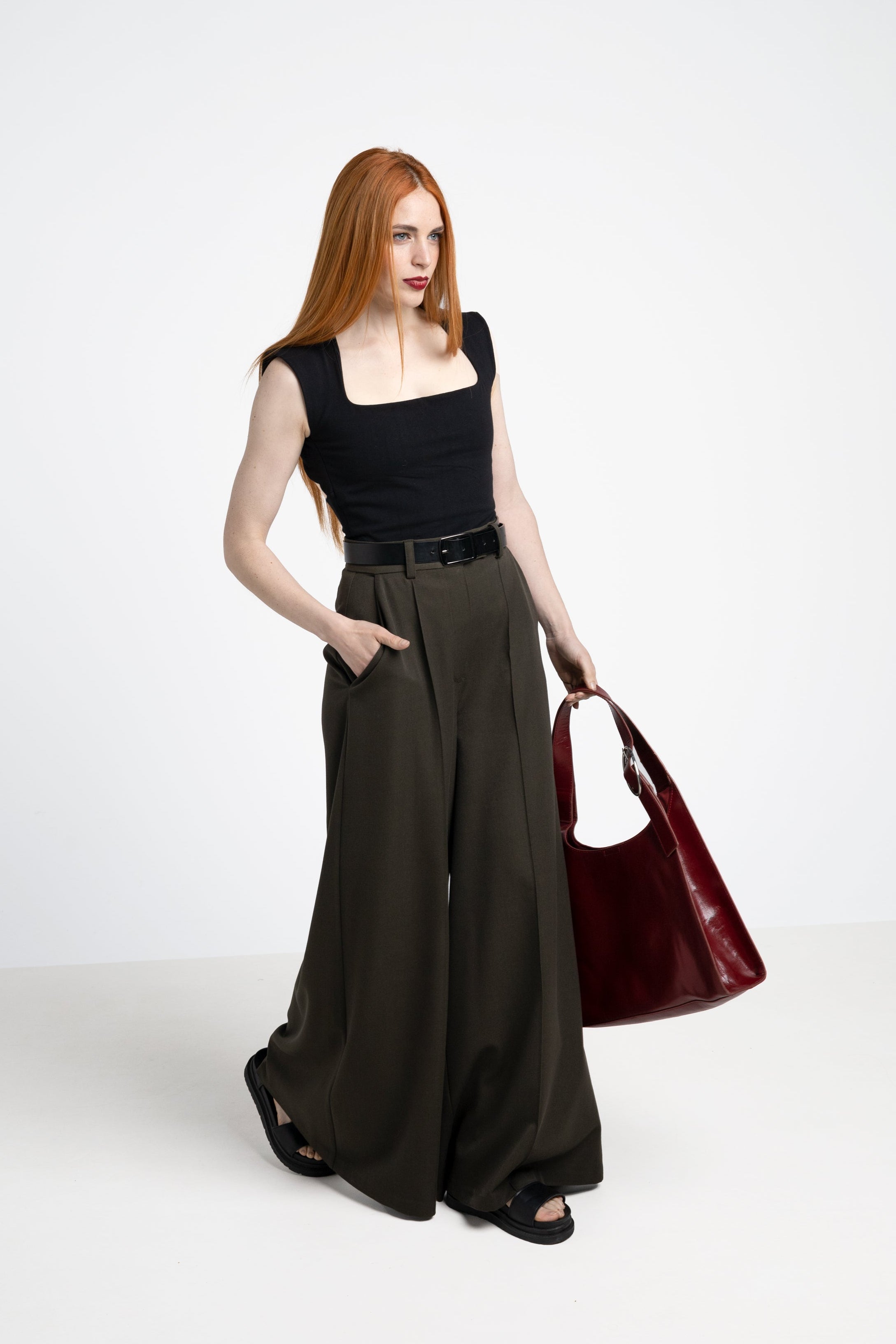 Elephant wide leg trousers - Dark army green