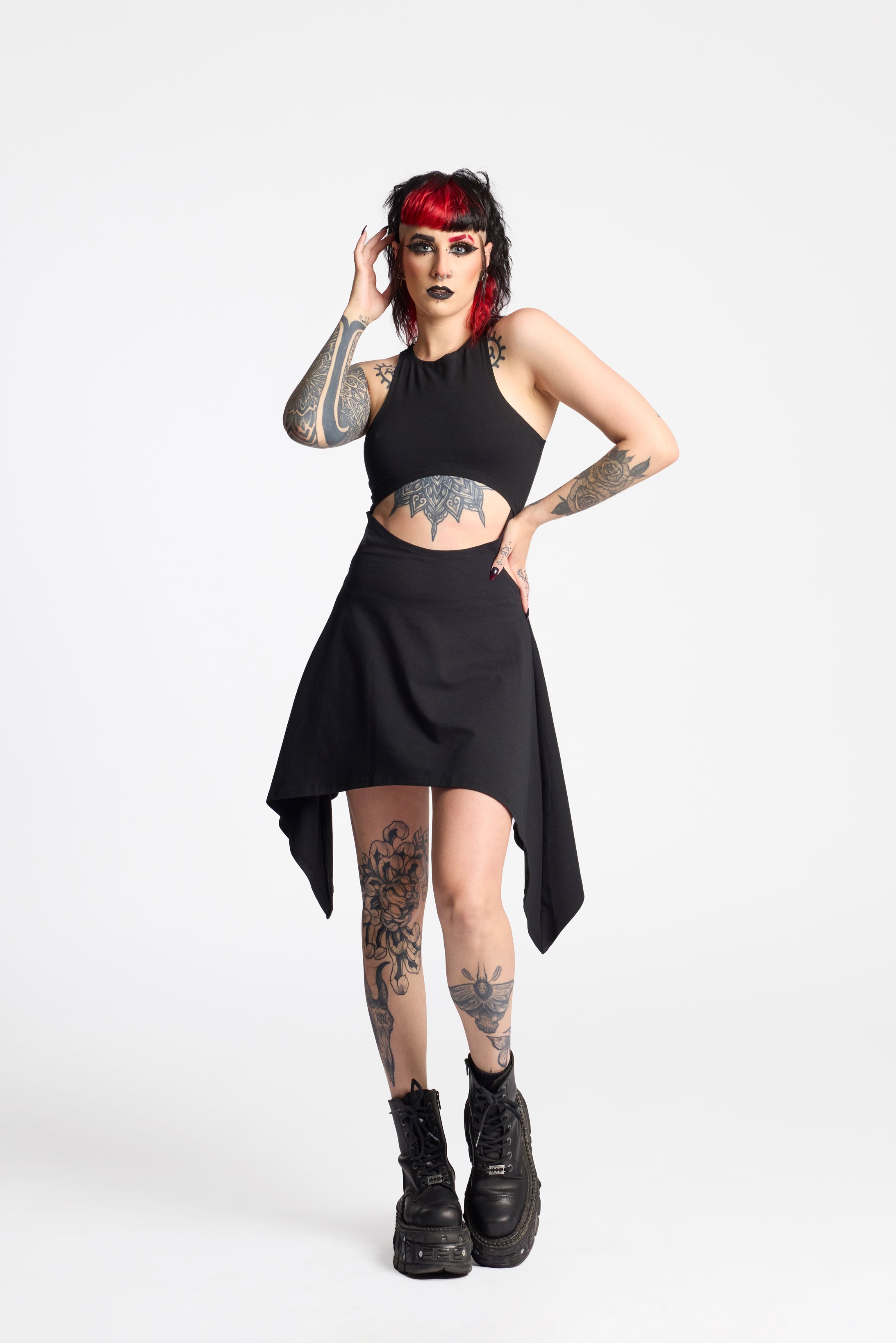 Red Asymmetric Sleeveless Summer Dress | Organic Cotton Jersey Festival Cut-Out Dress