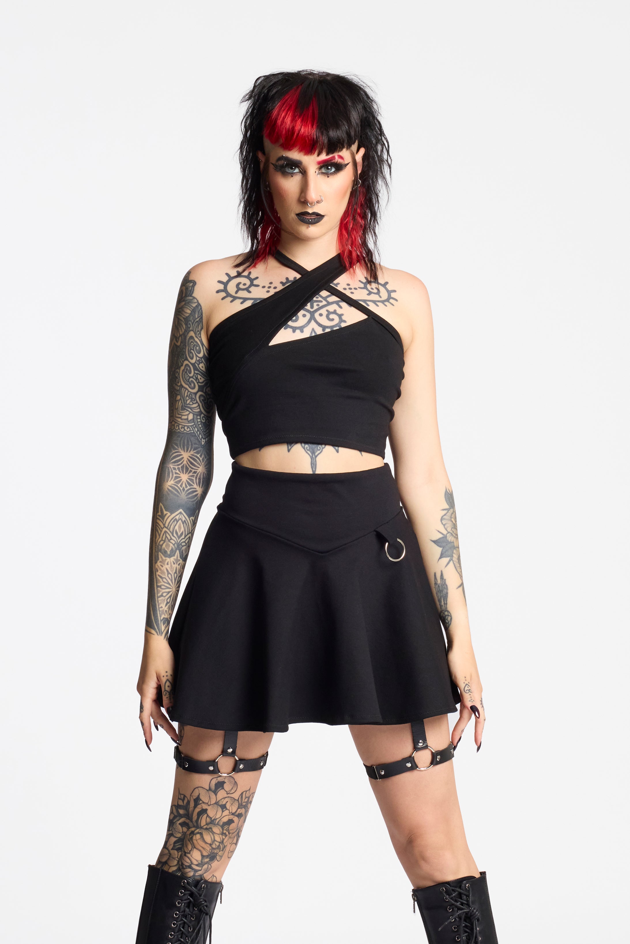 Cut out asymmetric gothic crop top
