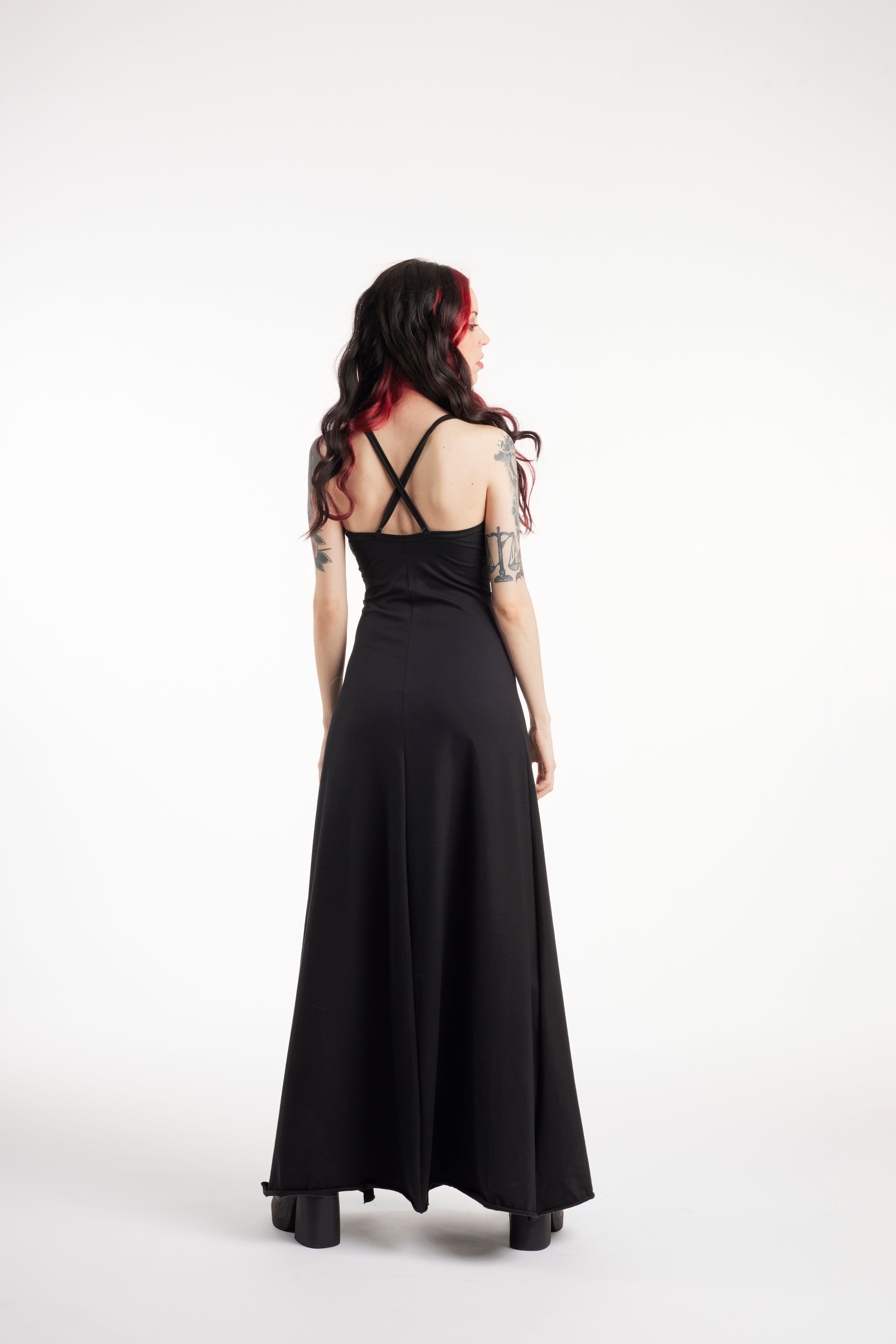 Black Front double split maxi goth dress