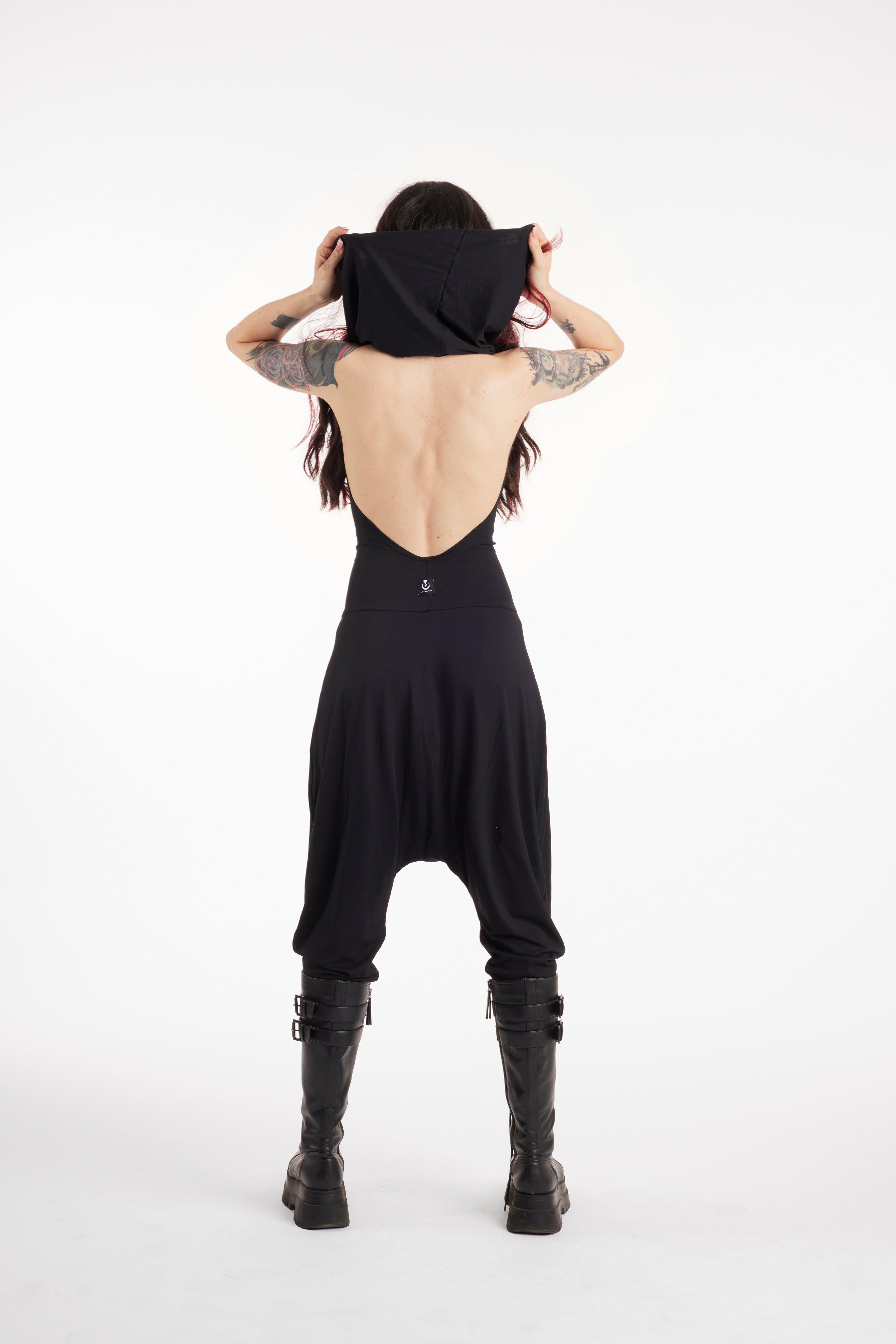 Hooded harem backless jumpsuit white