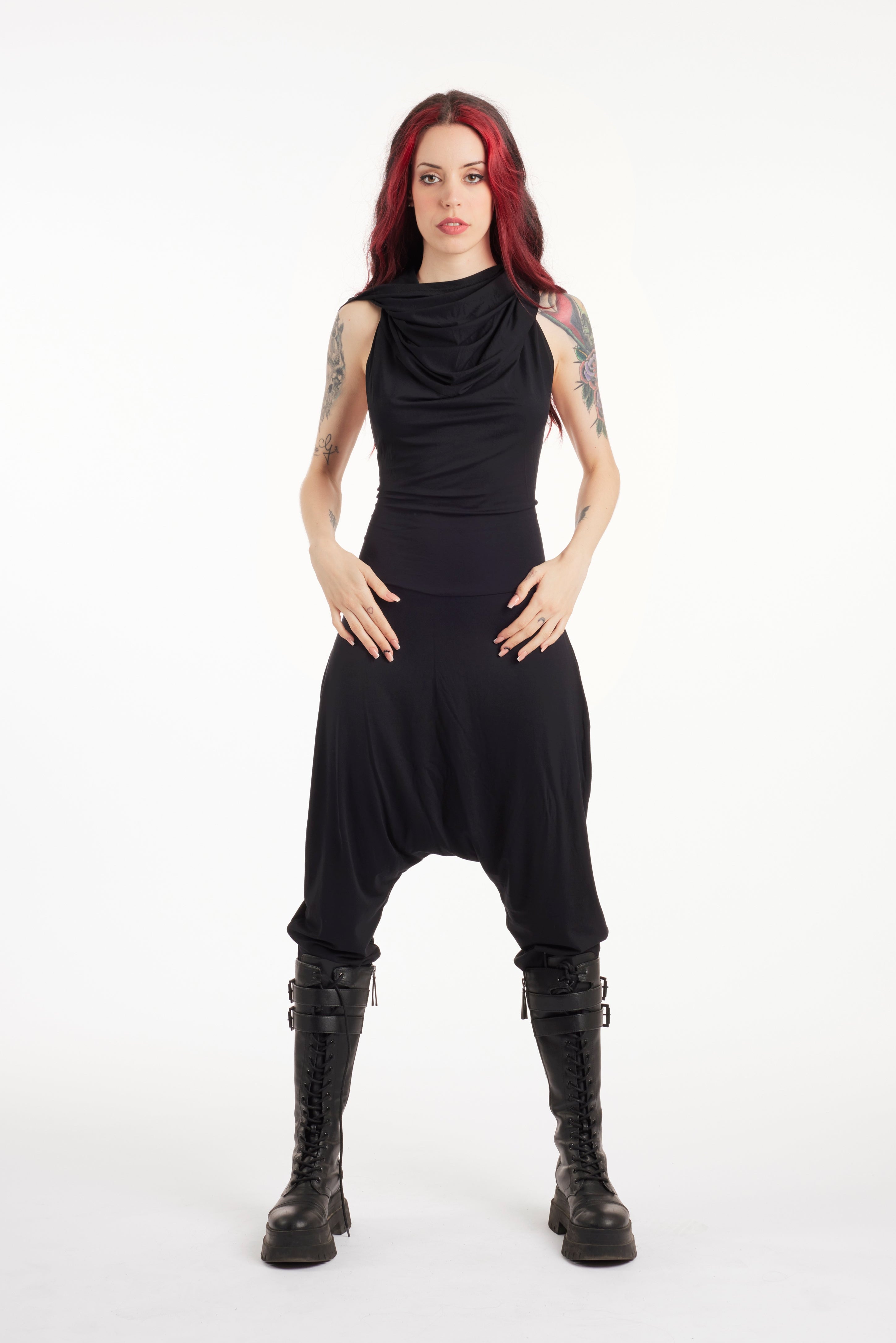 Hooded harem backless jumpsuit white