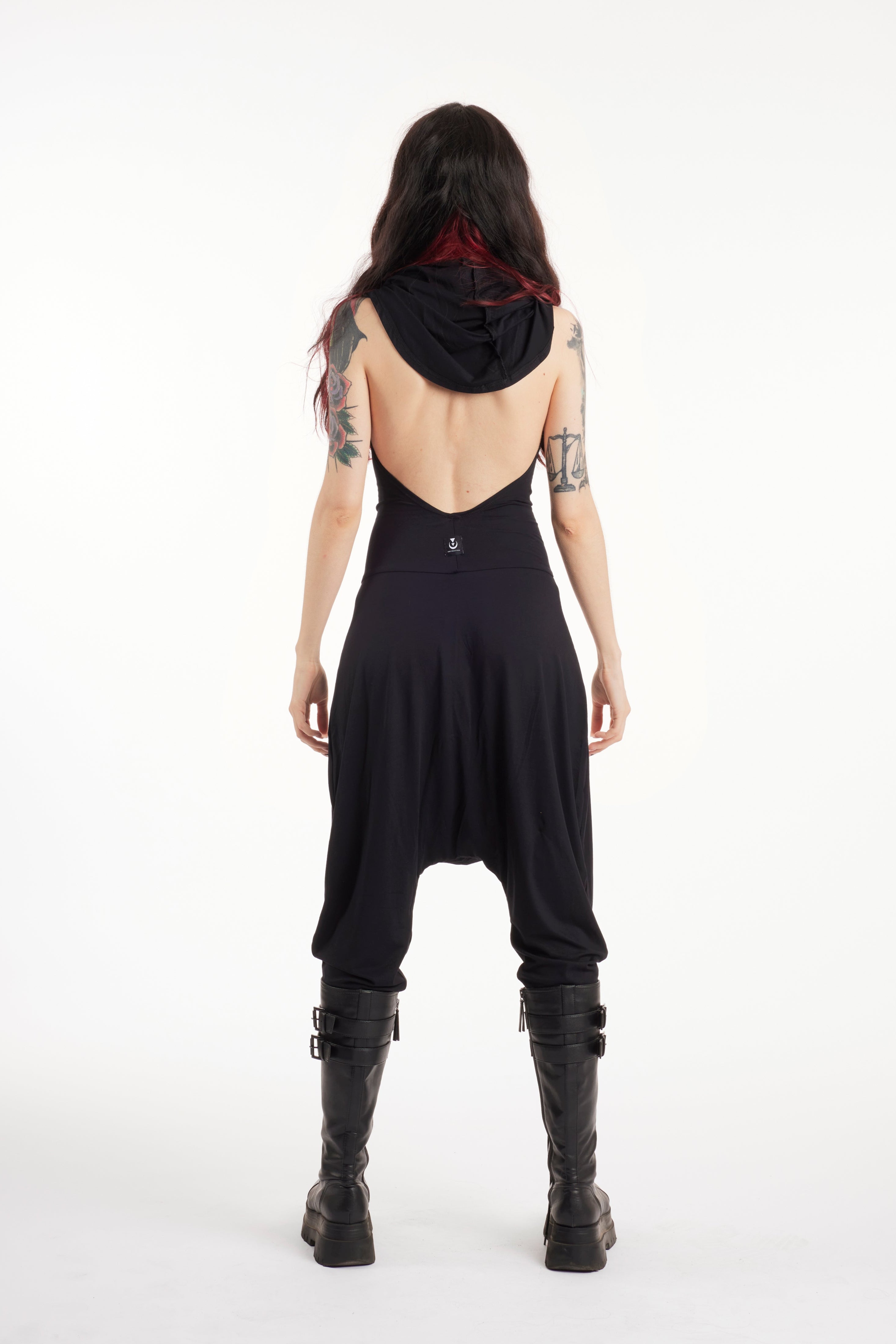 Hooded harem backless jumpsuit white