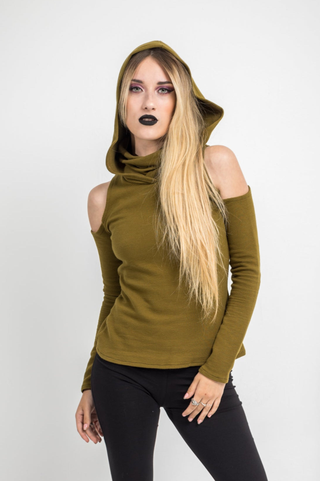 Lime green Elven Hoodie with Face Mask sweater