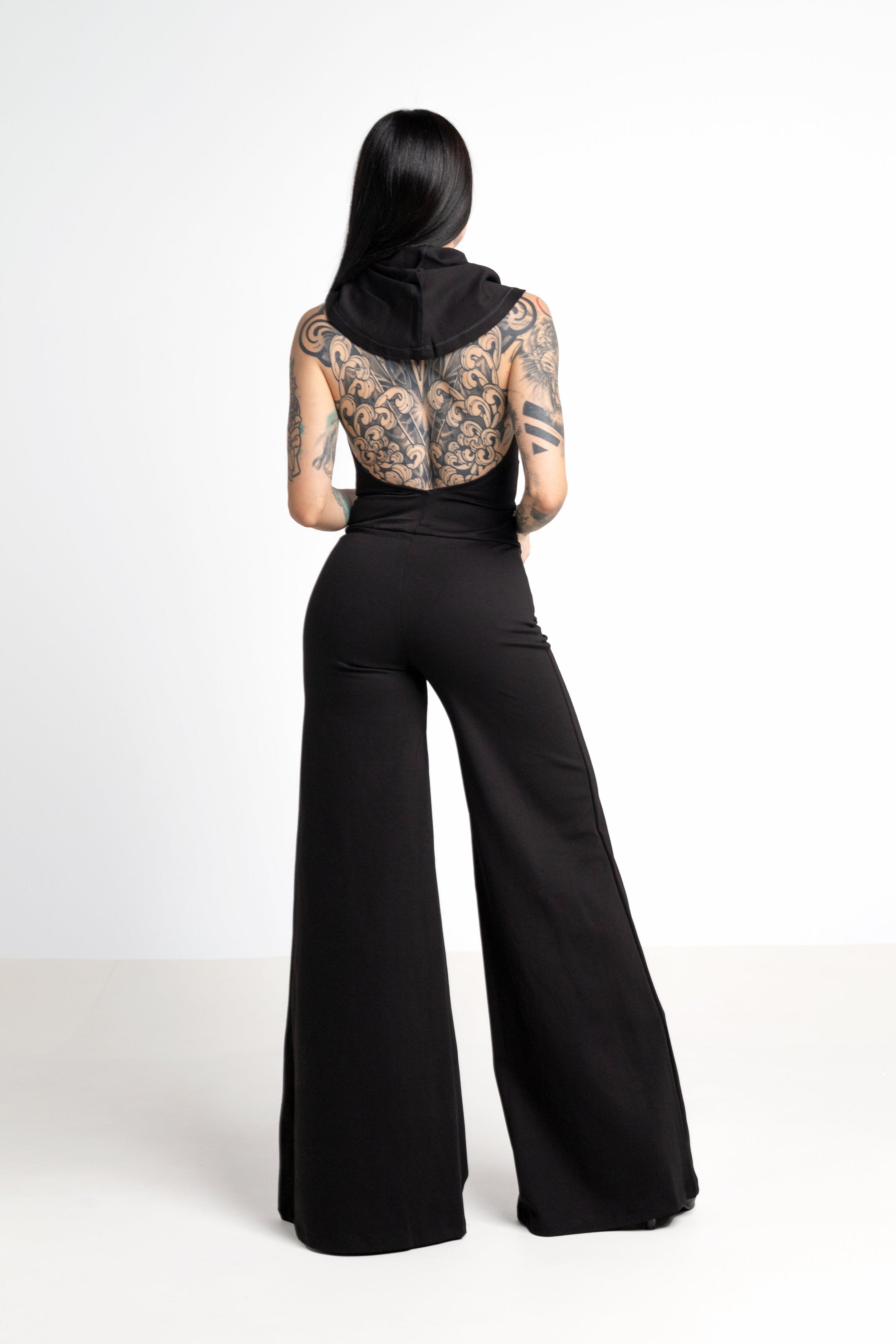 Backless hooded wide leg jumpsuit