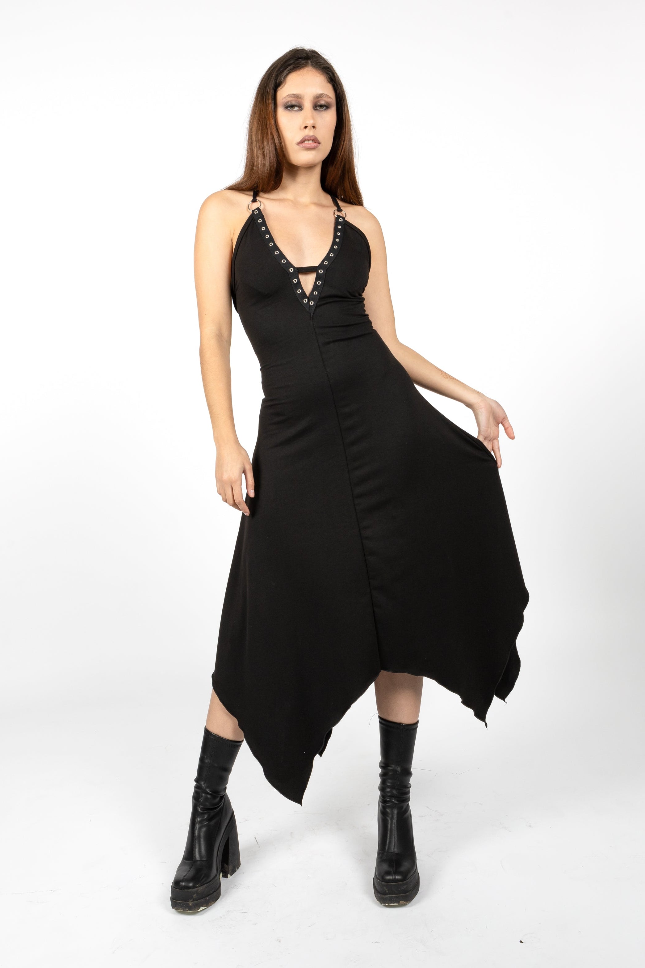 Black witchy goth halter backless dress