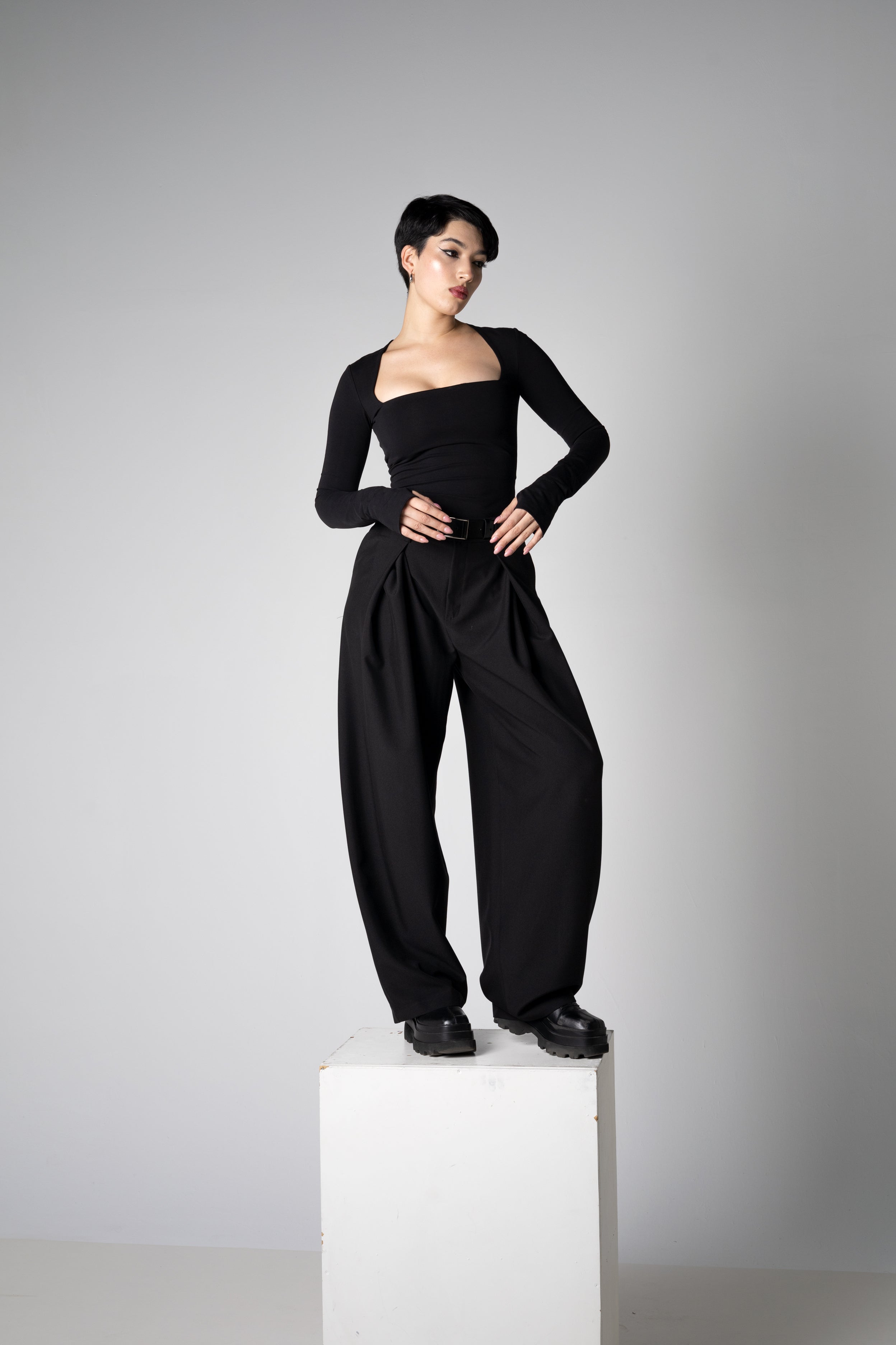 Square Neck Long Sleeve Top made from Organic Cotton - Thumbhole sleev
